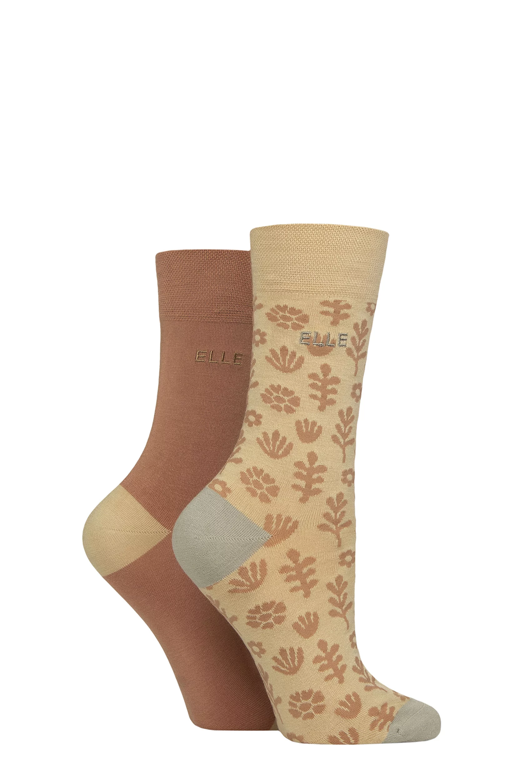 Women's 2 Pair Elle Bamboo Patterned and Plain Socks Classic Beige 4