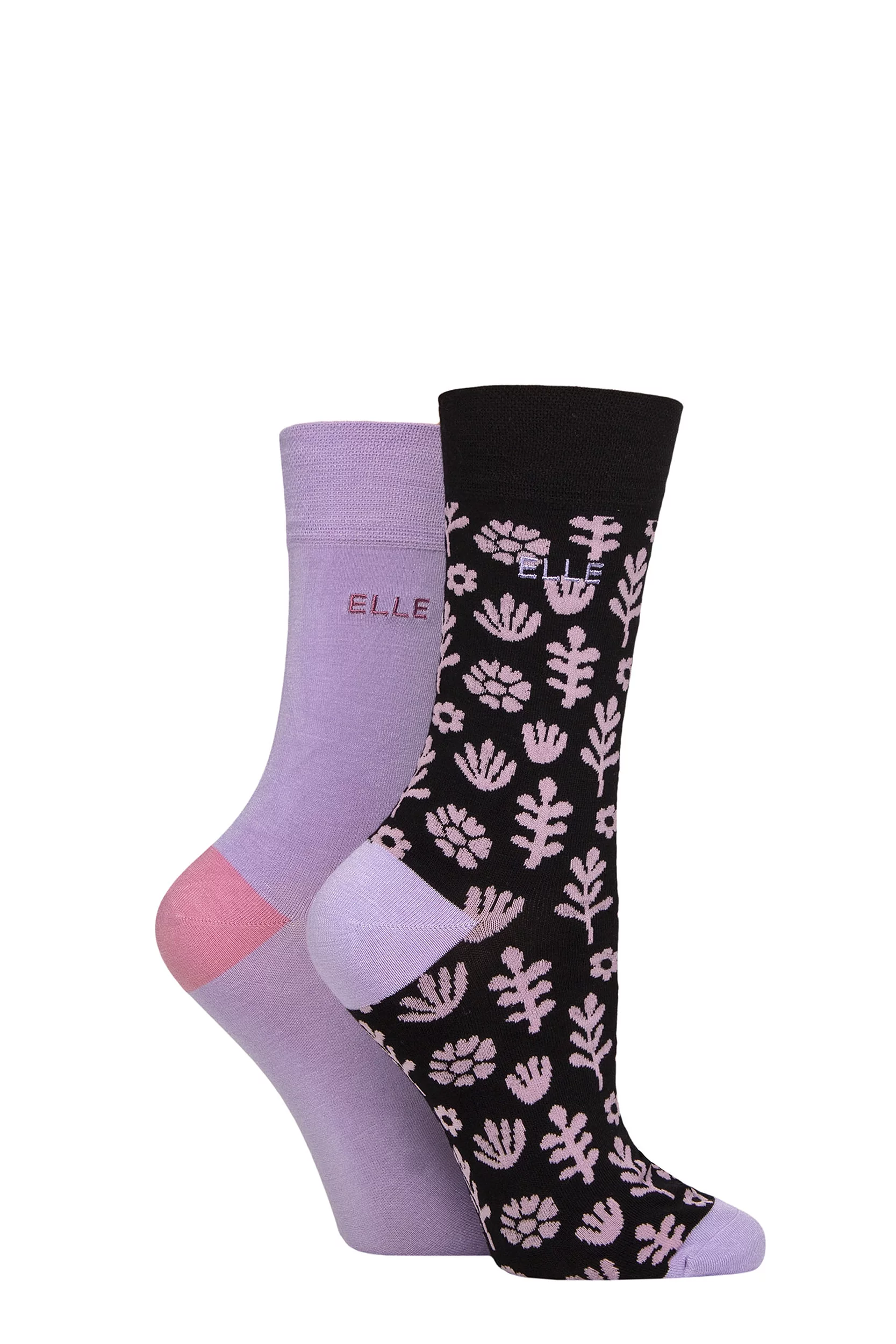 Women's 2 Pair Elle Bamboo Patterned and Plain Socks Soft Pastel 4