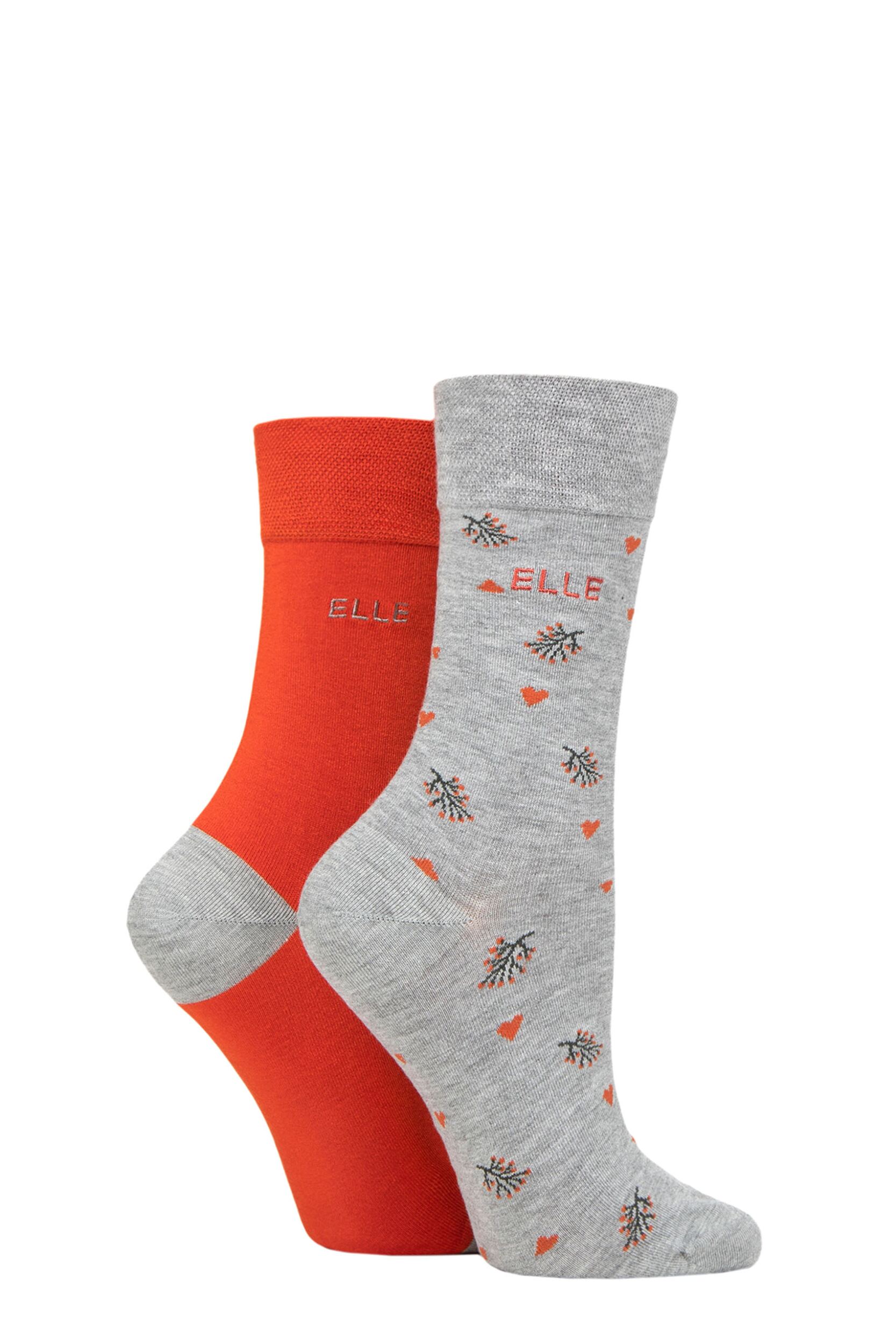 Women's 2 Pair Elle Bamboo Patterned and Plain Socks Rust 4-8 Ladies