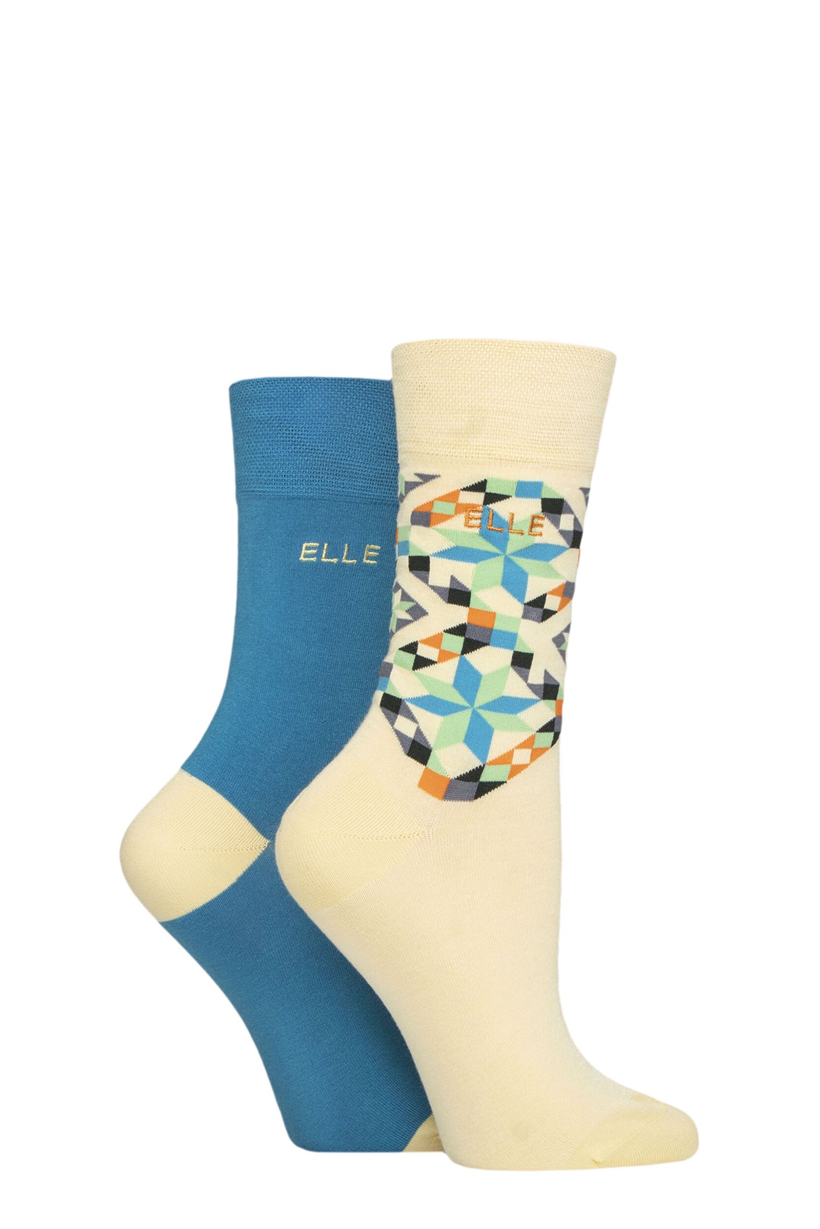 Image of Women's 2 Pair Elle Bamboo Patterned and Plain Socks Storm 4-8