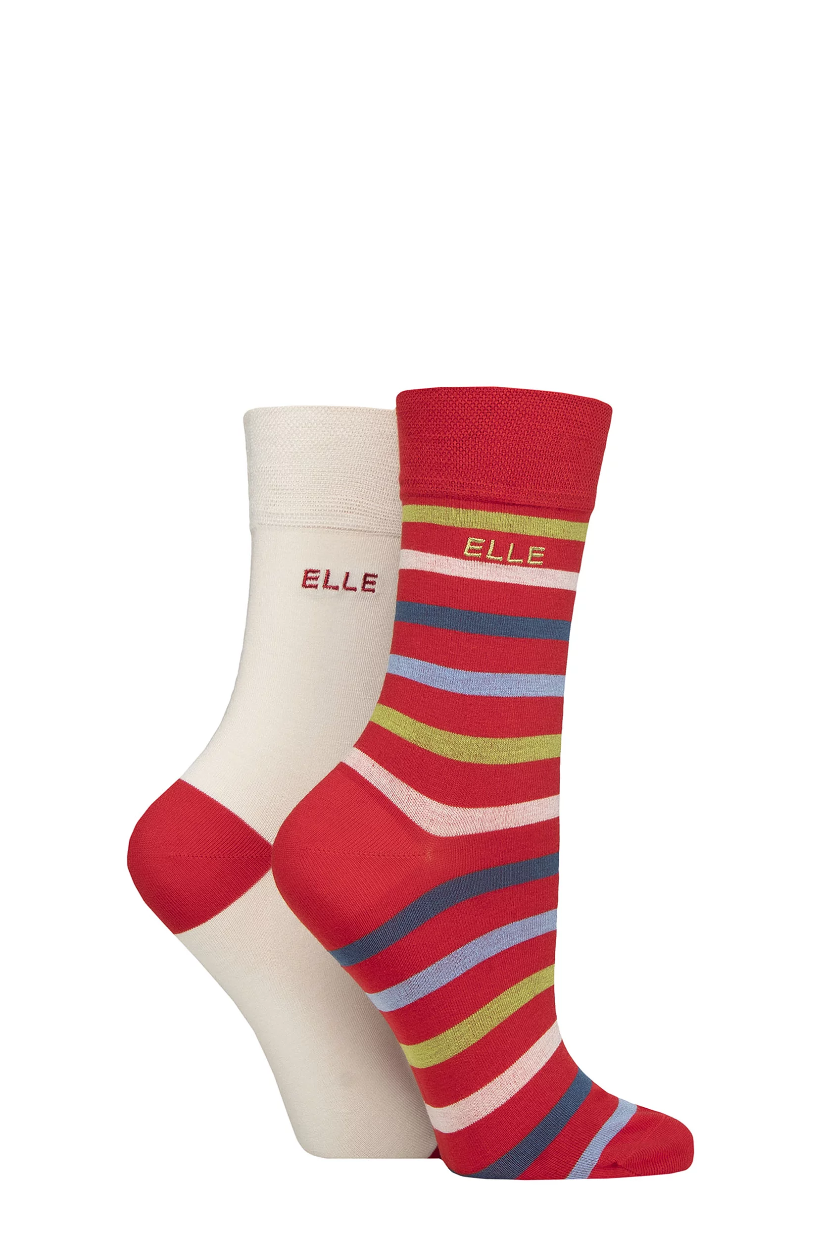 Women's 2 Pair Elle Bamboo Striped and Plain Socks Coastal Joy 4