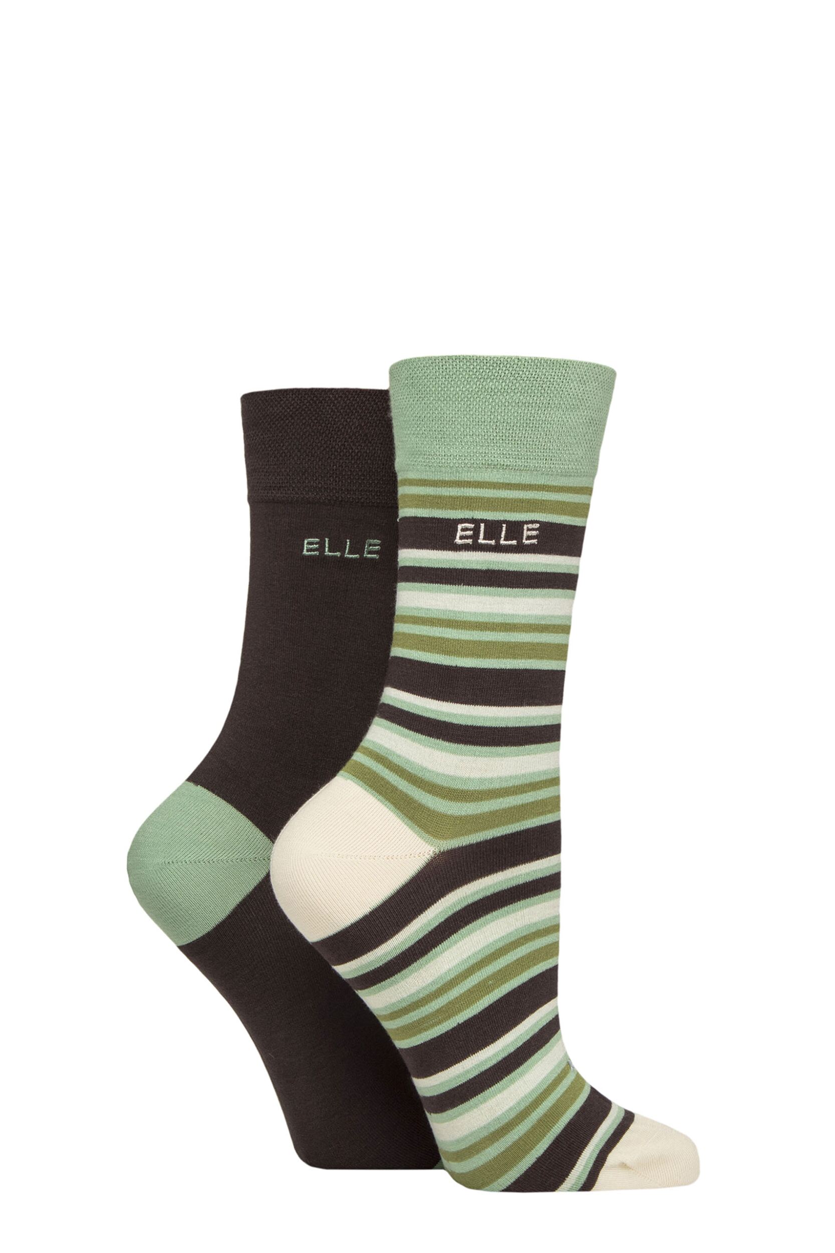 Image of Women's 2 Pair Elle Bamboo Striped and Plain Socks Forager 4-8