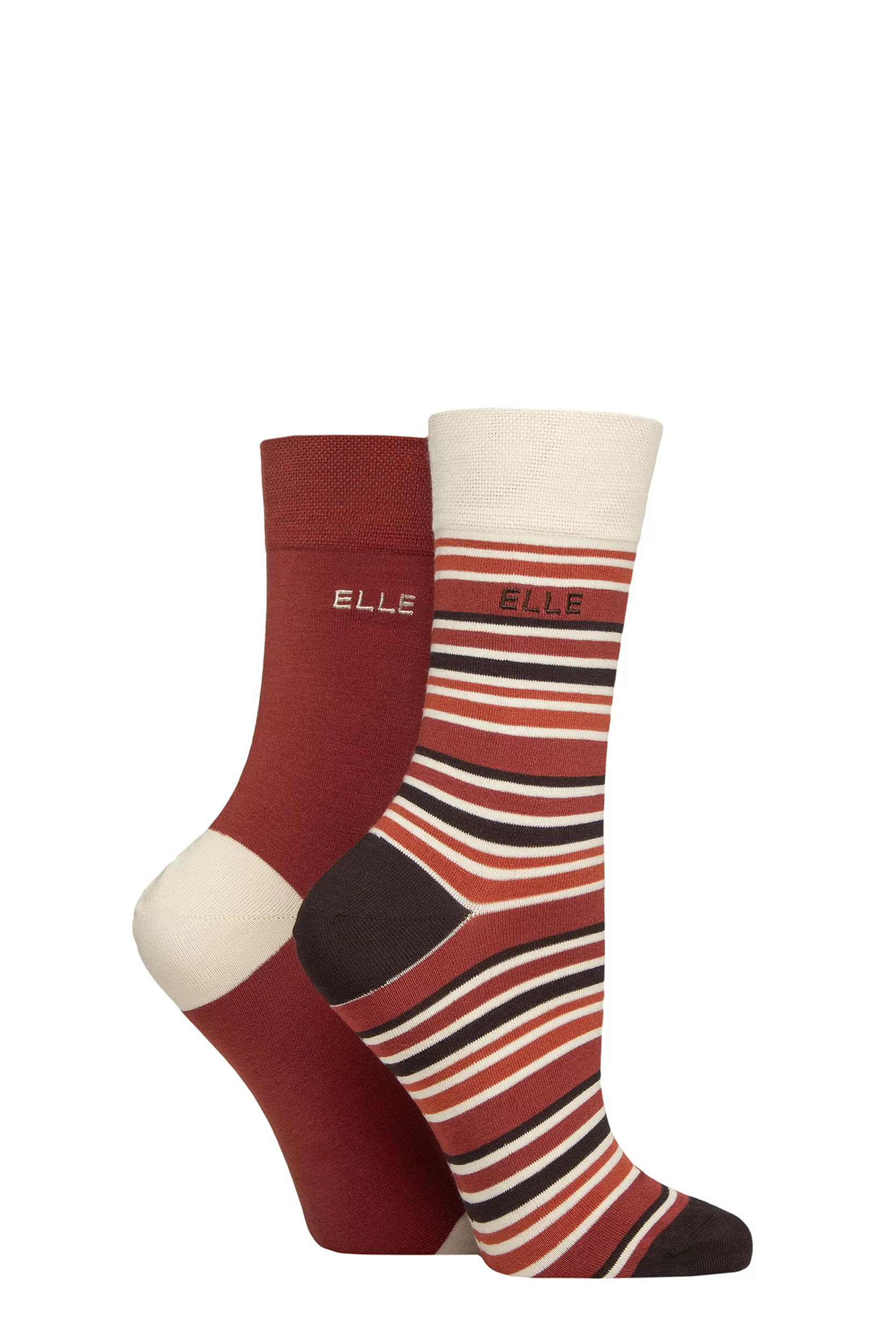 Women's 2 Pair Elle Bamboo Striped and Plain Socks Wild Poppy 4