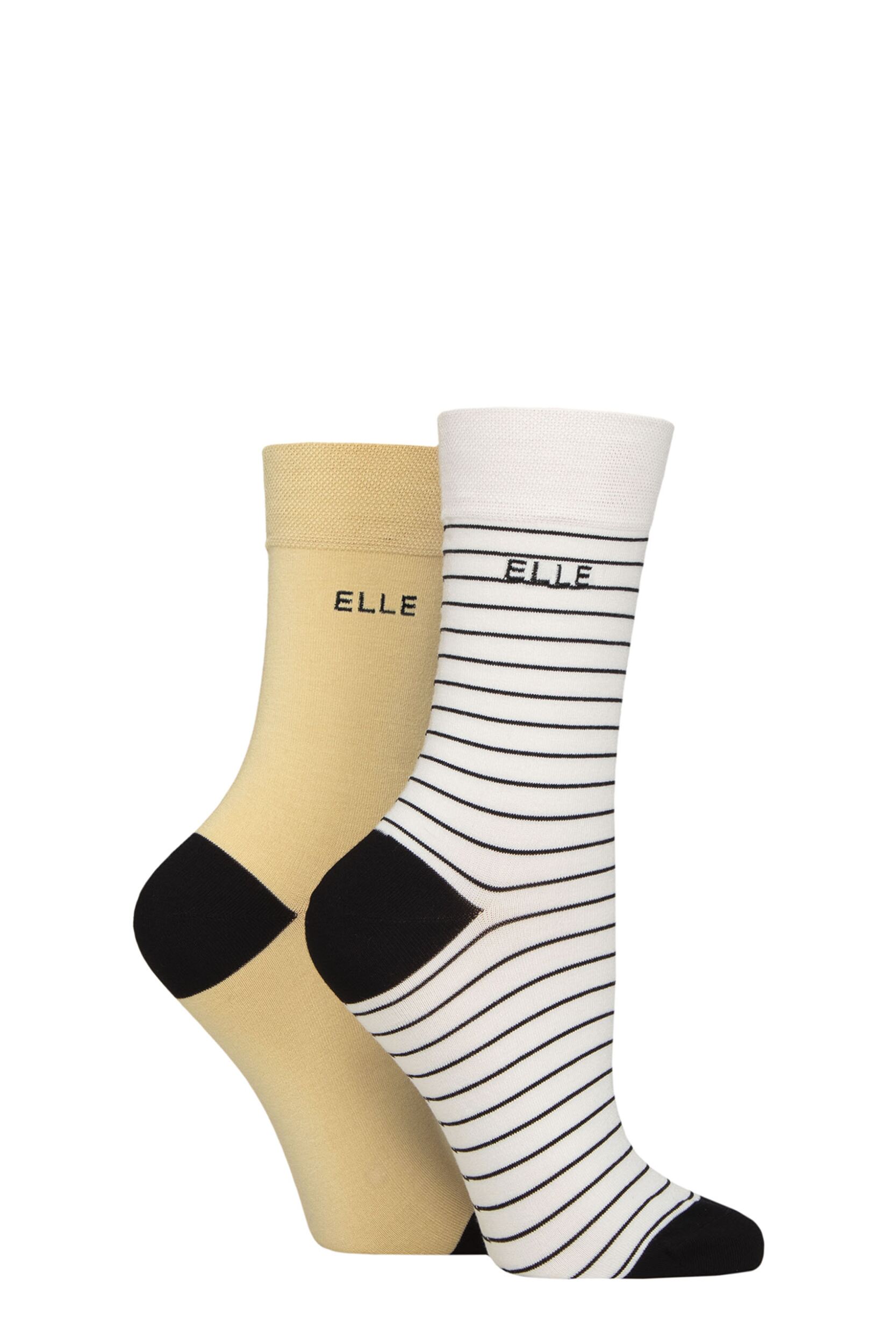 Image of Women's 2 Pair Elle Bamboo Striped and Plain Socks Daisy Dream 4-8