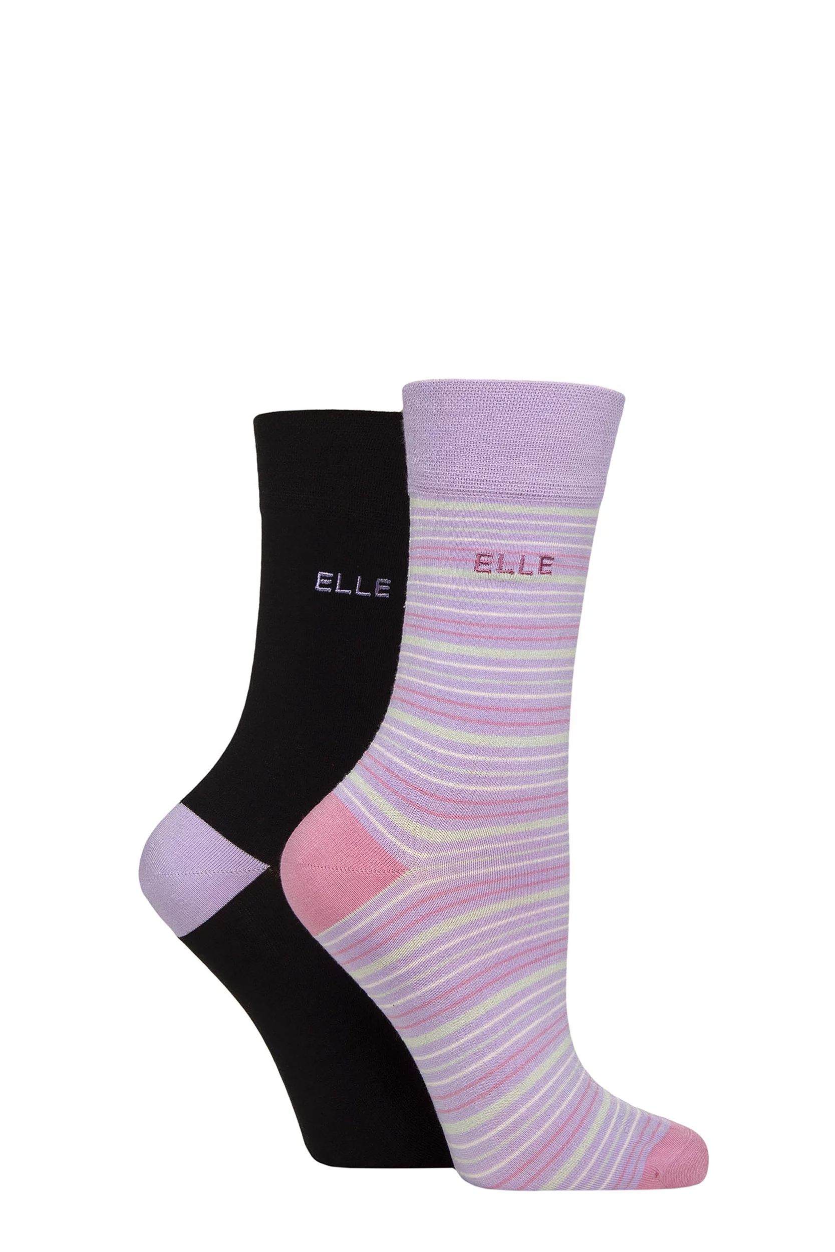 Women's 2 Pair Elle Bamboo Striped and Plain Socks Soft Pastel 4