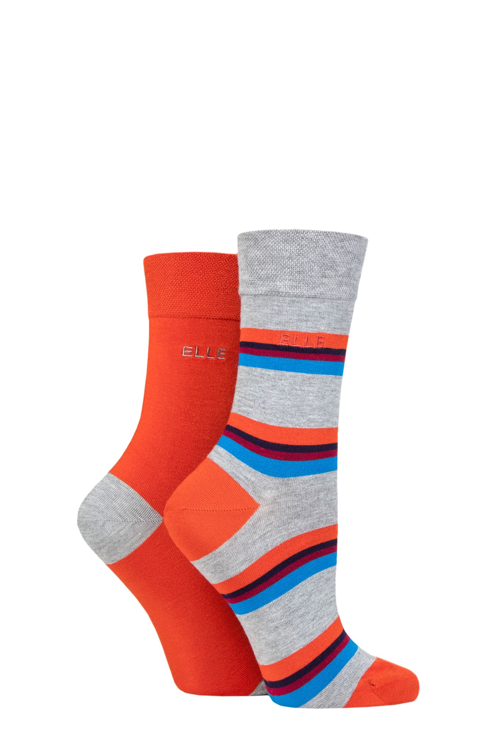 Women's 2 Pair Elle Bamboo Striped and Plain Socks Rust 4-8 Ladies