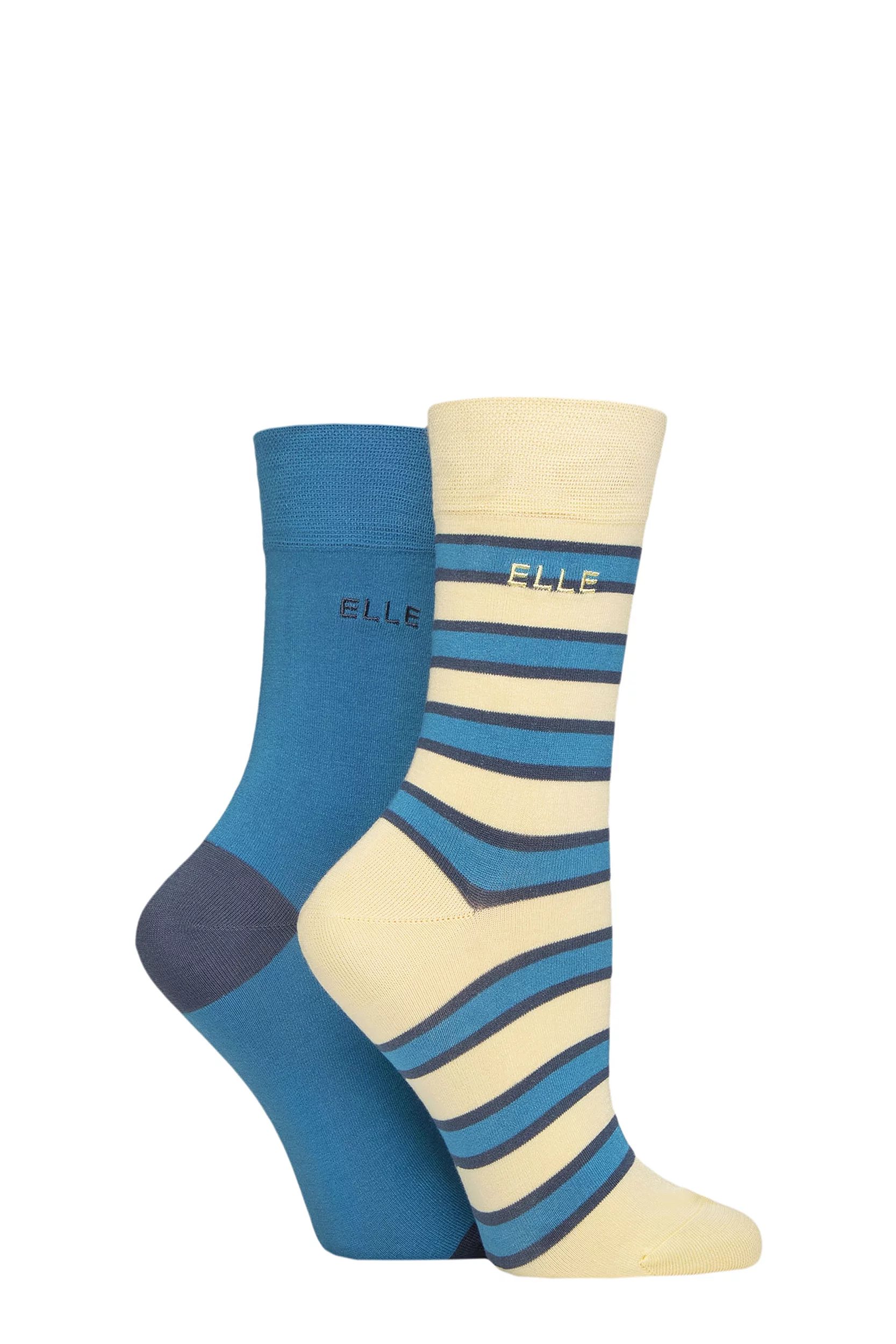 Women's 2 Pair Elle Bamboo Striped and Plain Socks Storm 4