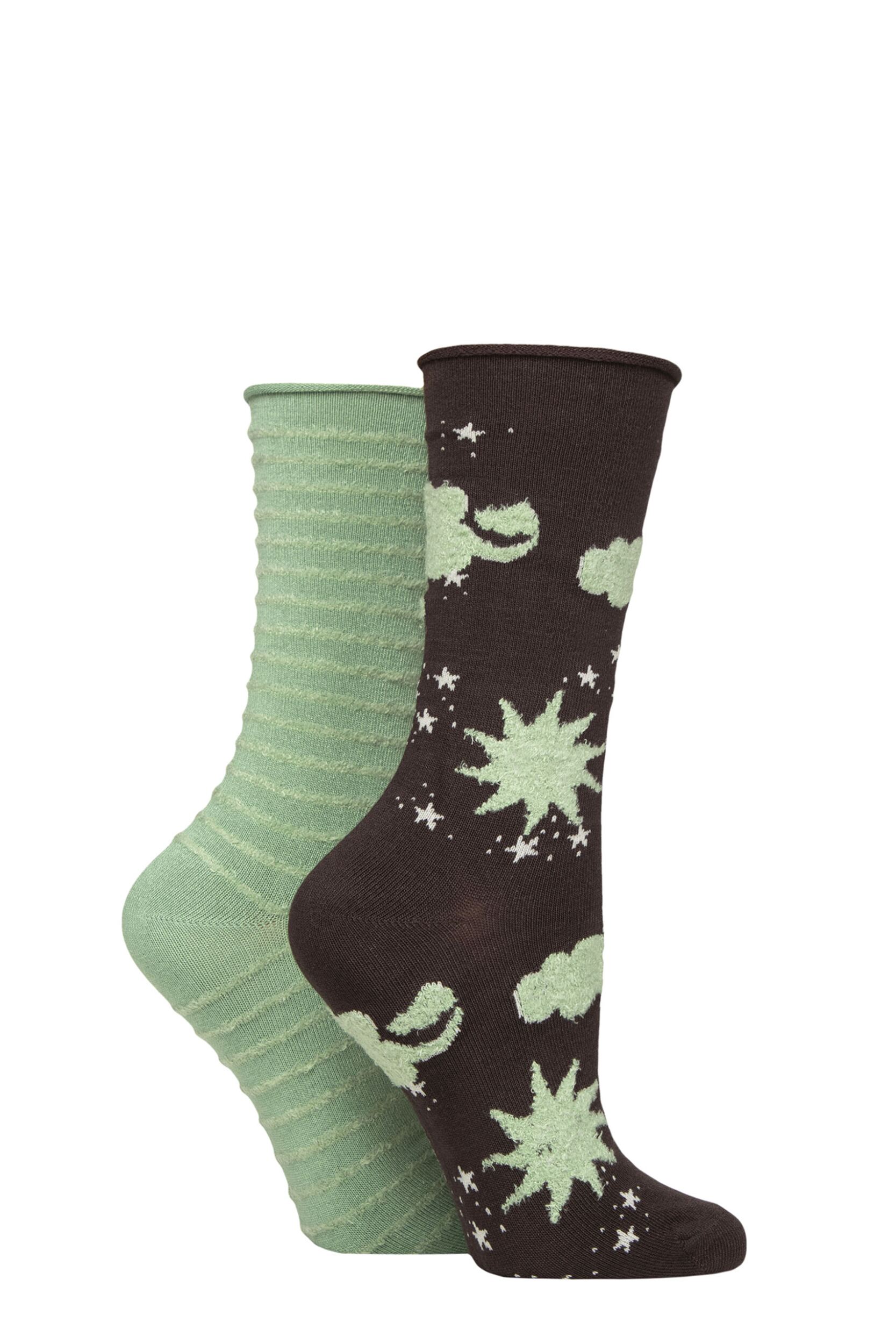 Women's 2 Pair Elle Bamboo Feather Striped Socks Forager 4-8