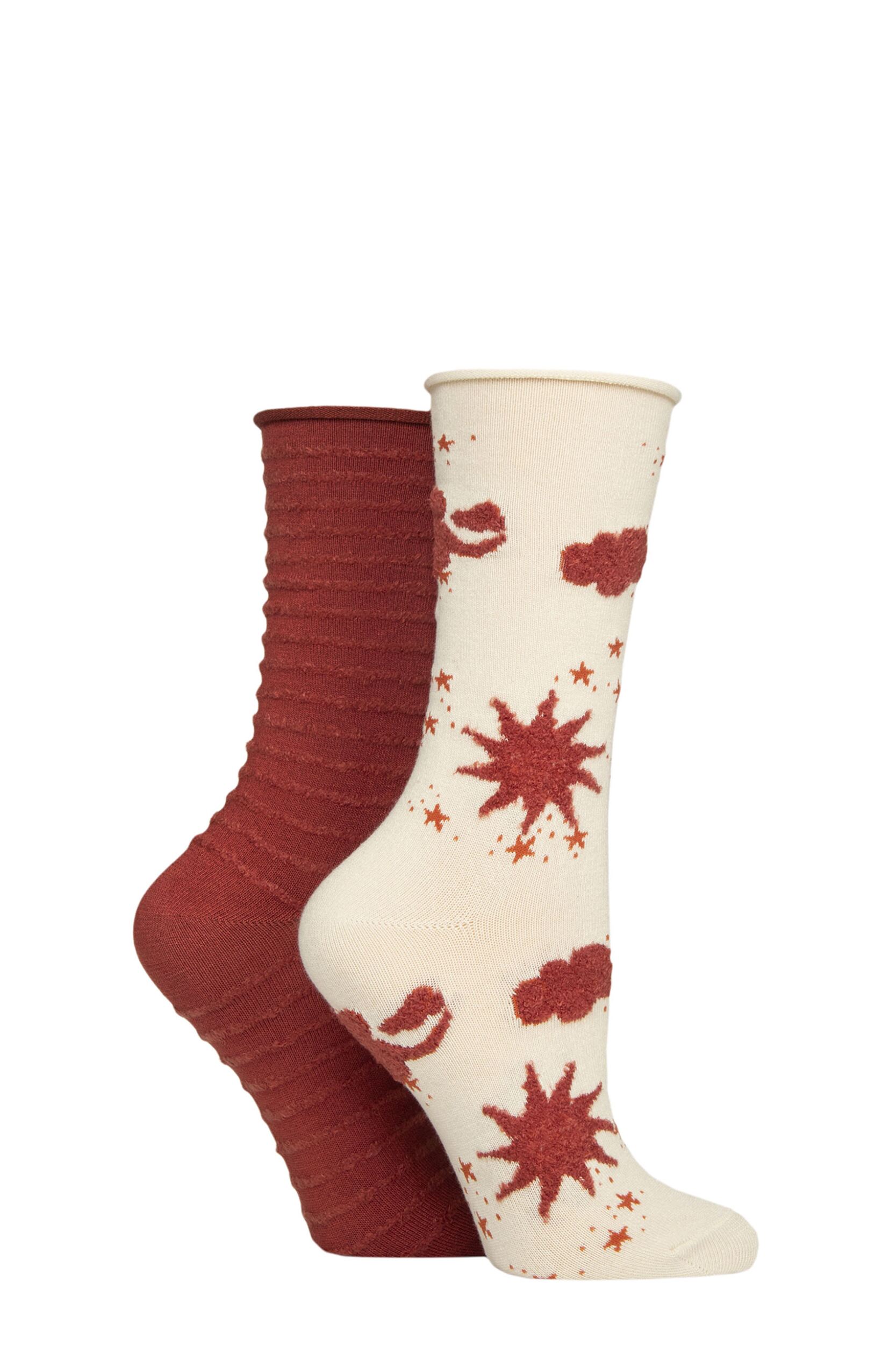 Women's 2 Pair Elle Bamboo Feather Striped Socks Wild Poppy 4-8