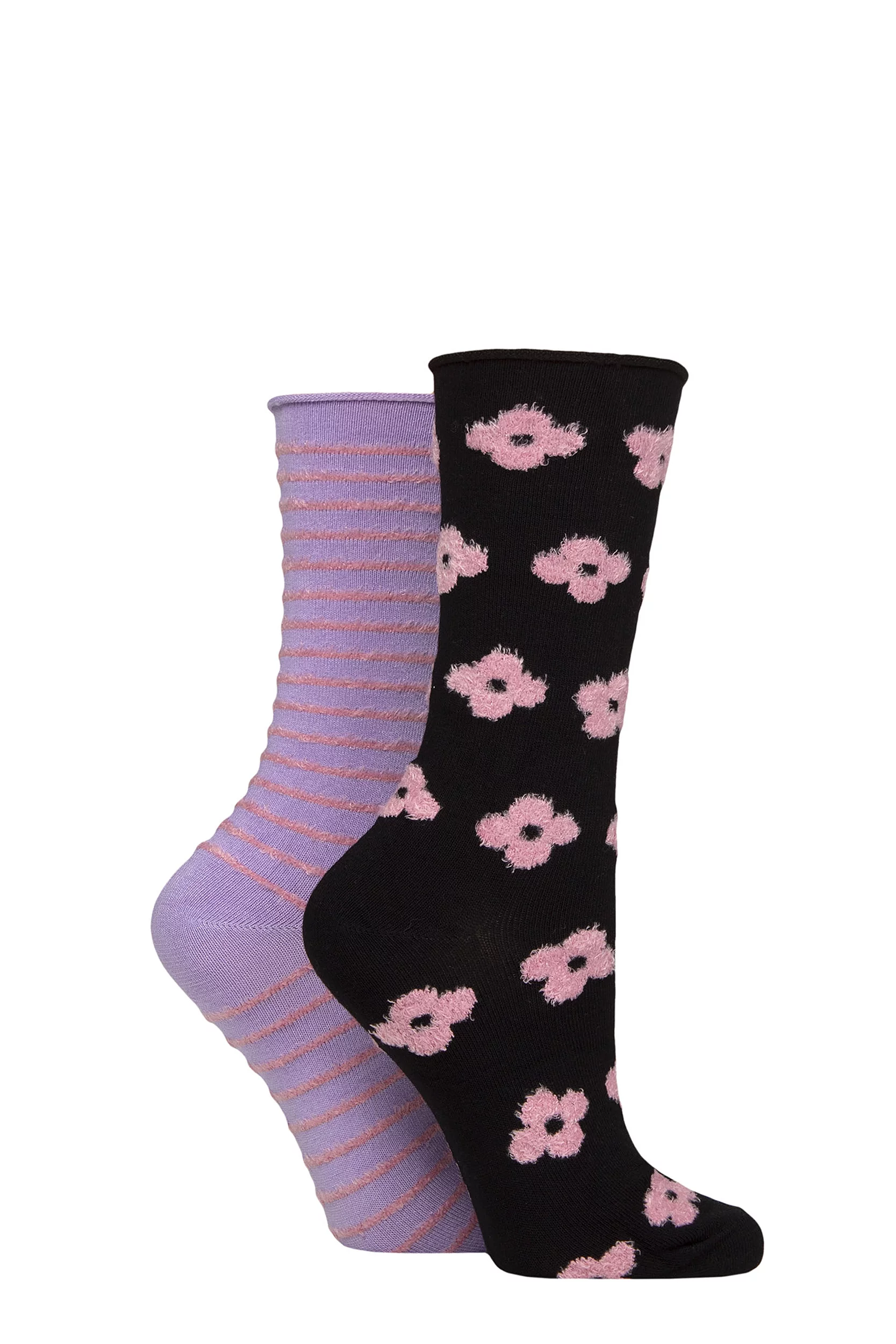 Women's 2 Pair Elle Bamboo Feather Striped Socks Soft Pastel 4