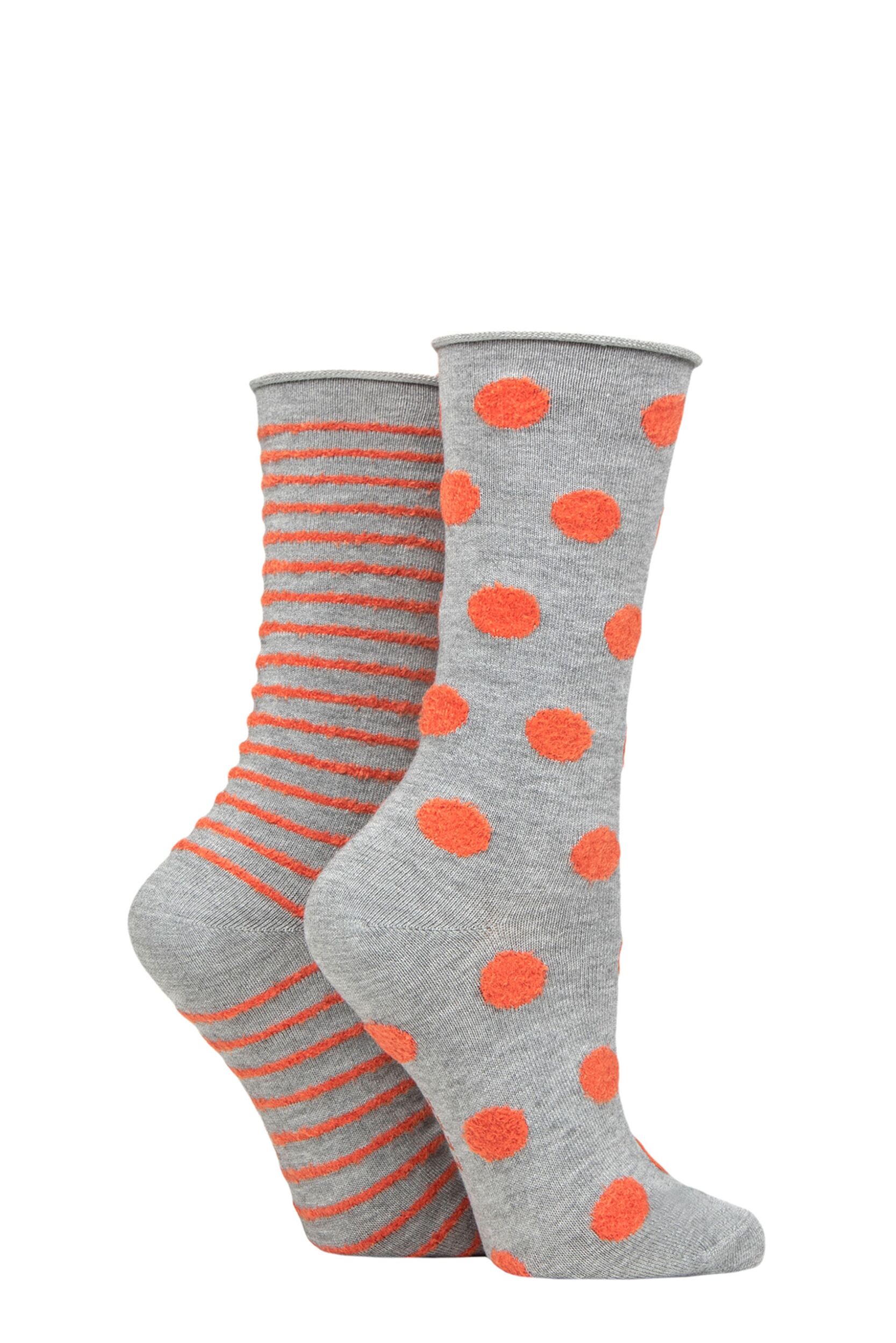 Women's 2 Pair Elle Bamboo Feather Striped Socks Rust 4-8 Ladies