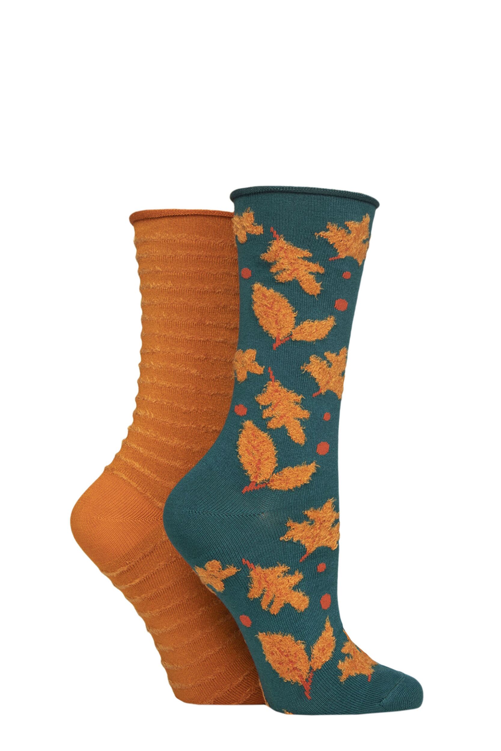 Women's 2 Pair Elle Bamboo Feather Striped Socks Marmalade 4-8