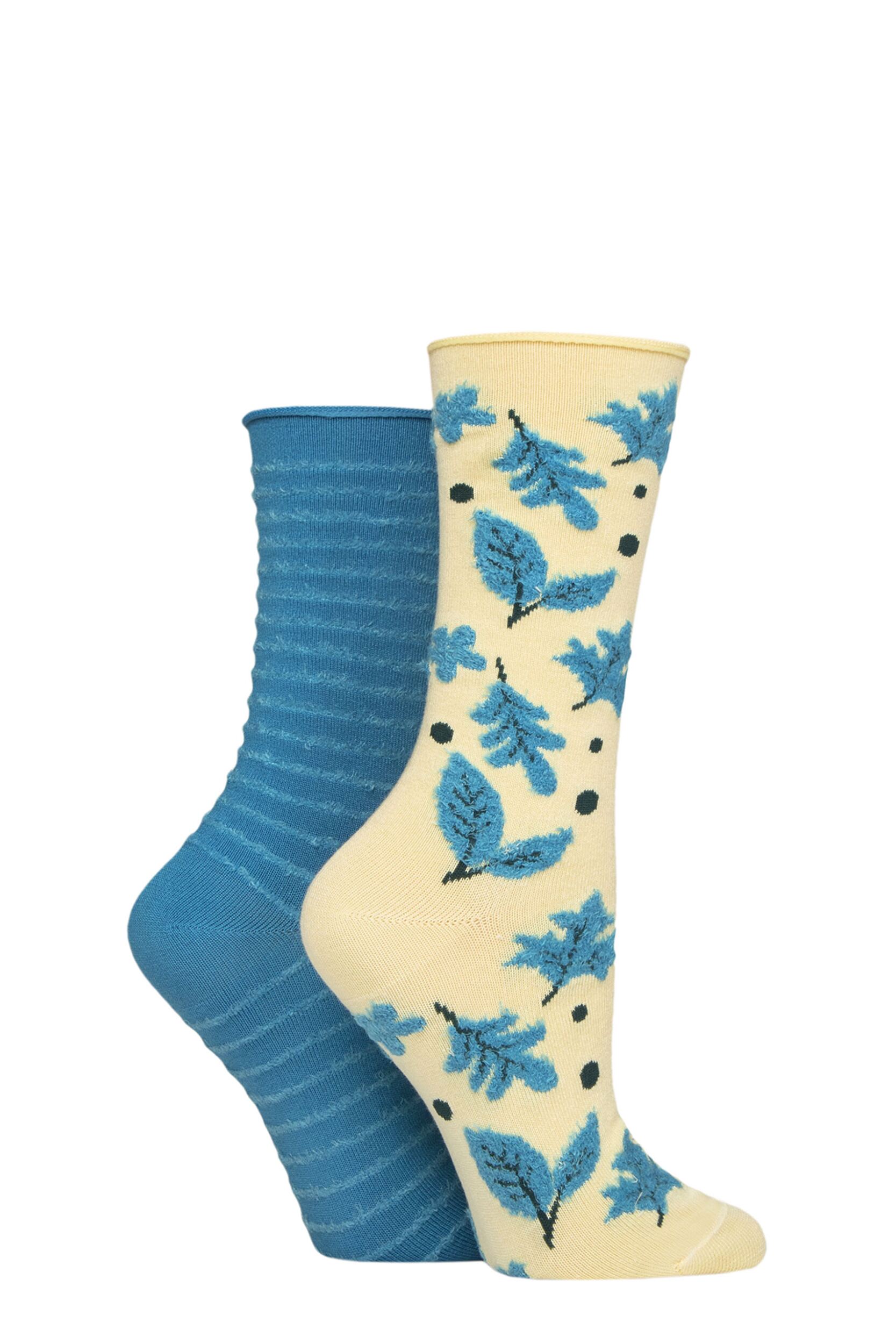 Women's 2 Pair Elle Bamboo Feather Striped Socks Storm 4-8