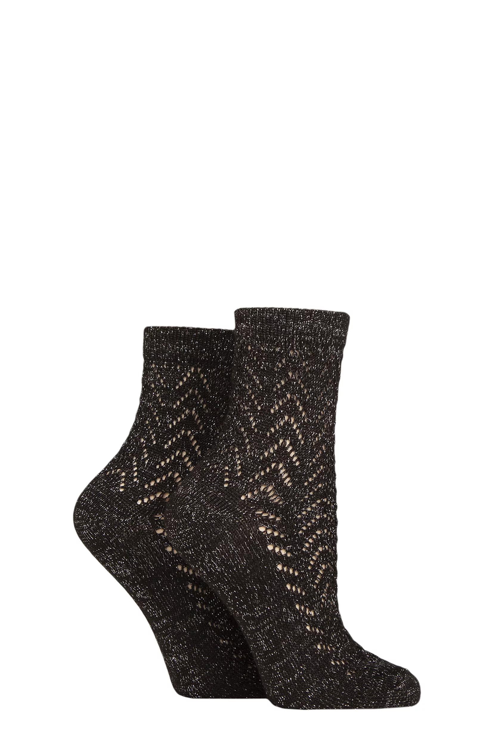 Women's 2 Pair Elle Sparkly Pelerine Anklet Socks Black 4-8 Ladies