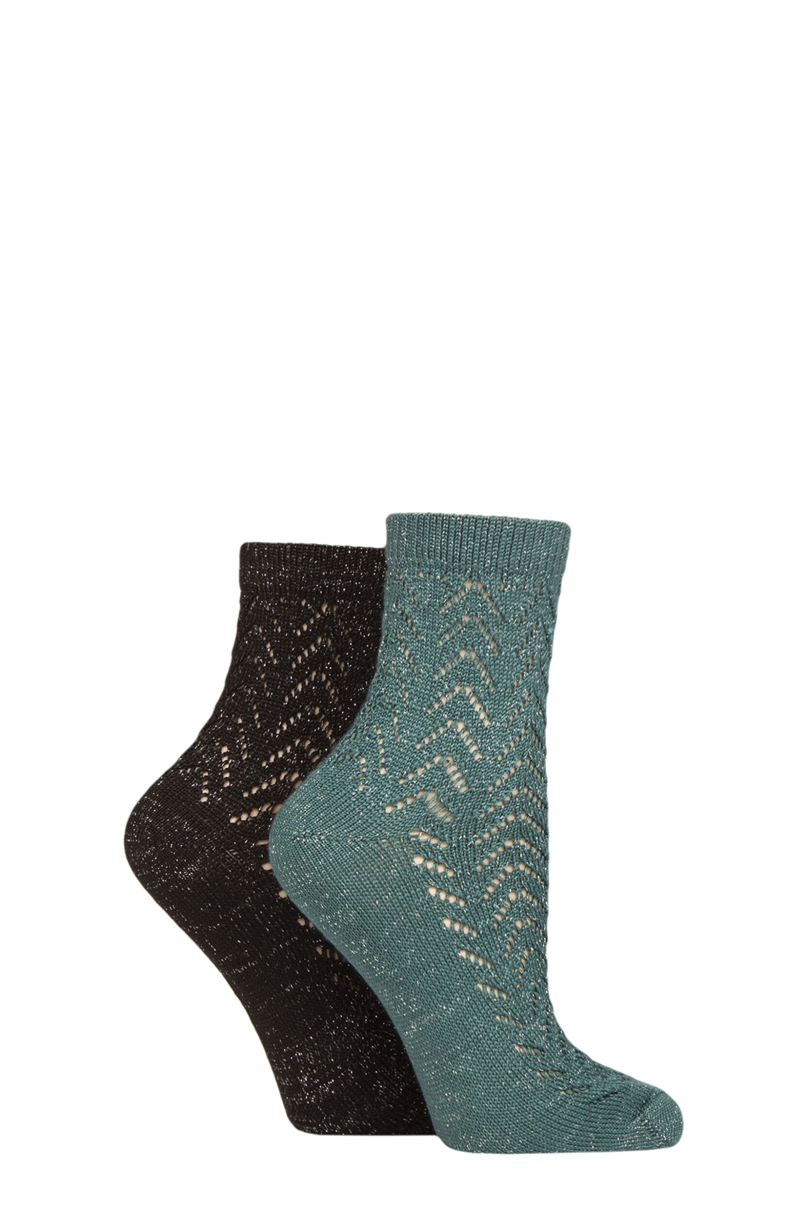 Women's 2 Pair Elle Sparkly Pelerine Anklet Socks Storm 4-8 Ladies