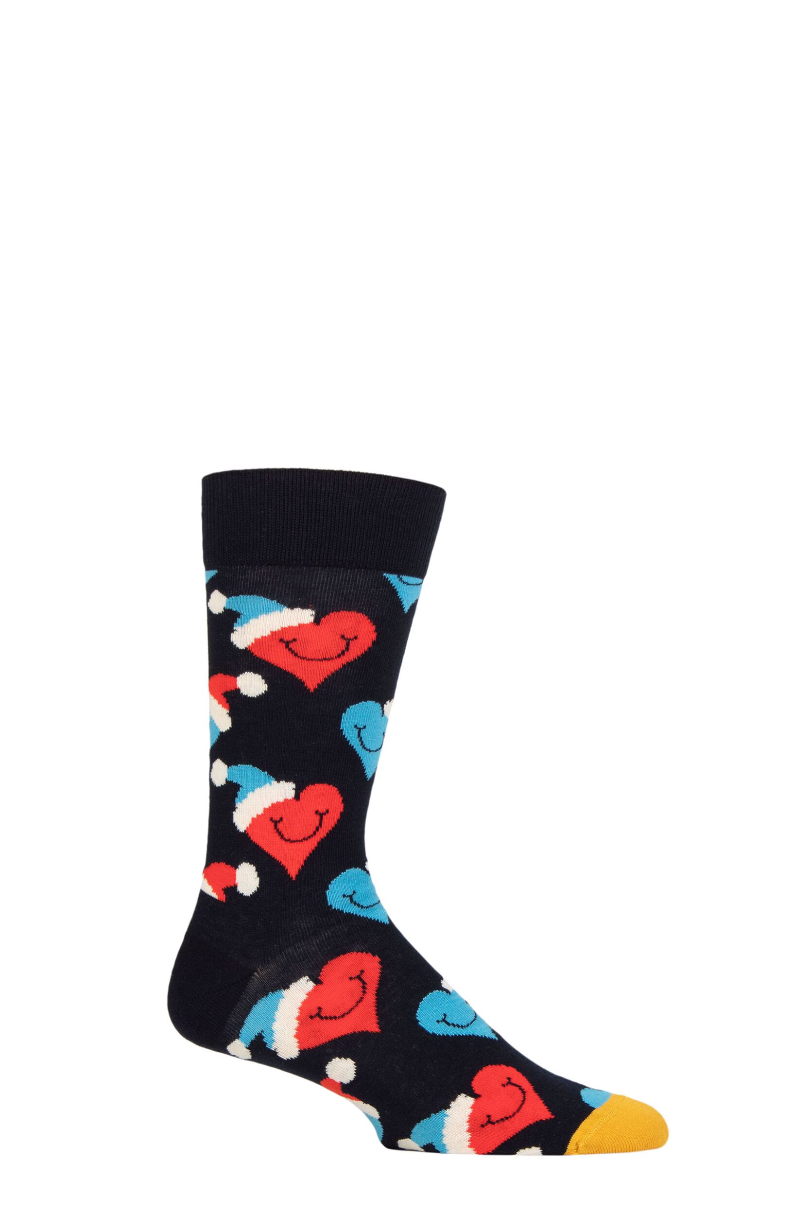 Mens and Women's 1 Pair Happy Socks Santa Love Smiley Socks Multi 7.5-11.5 Unisex