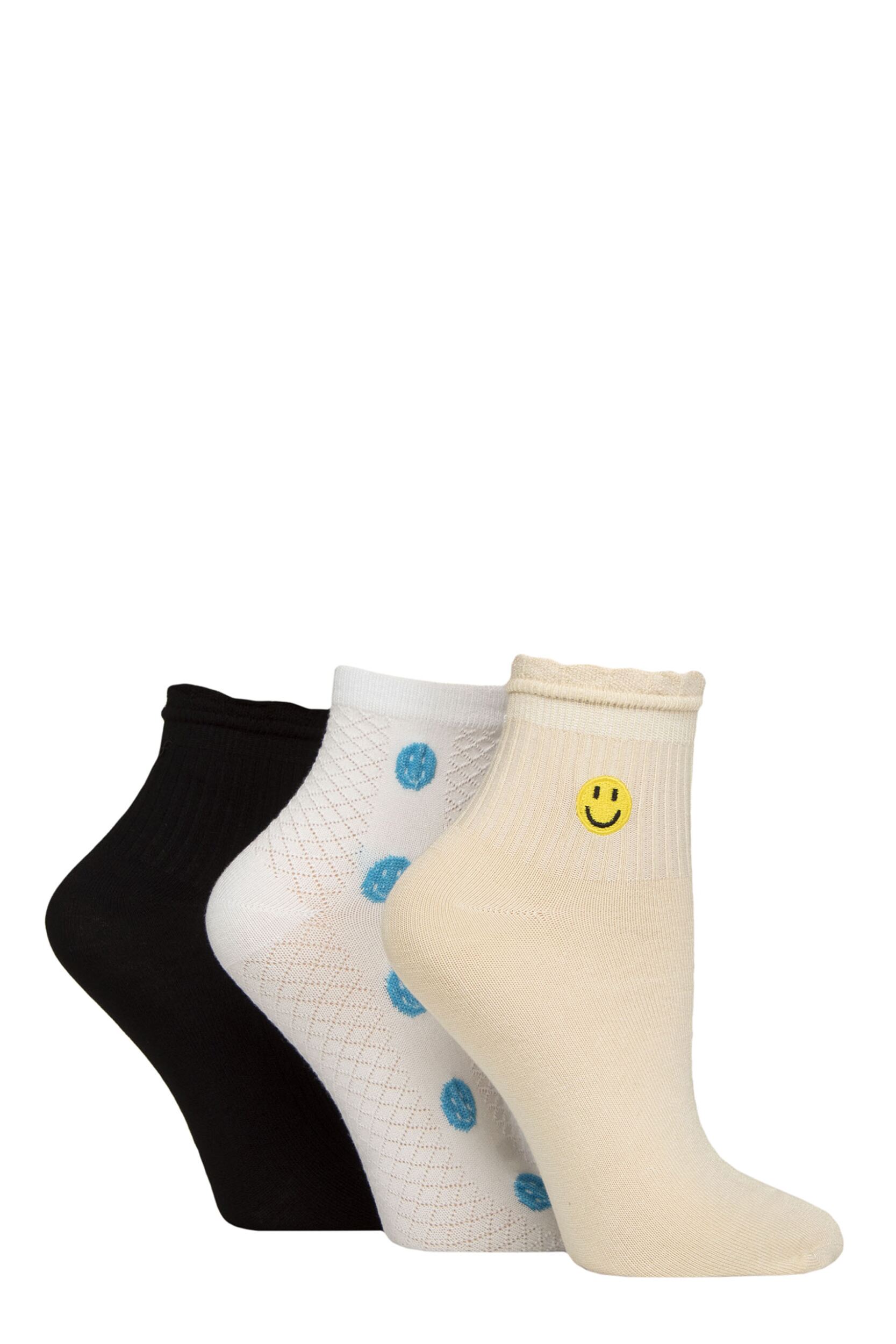 Image of Women's 3 Pair Elle Frill Welt Ribbed Bamboo Anklet Socks Smiles 4-8