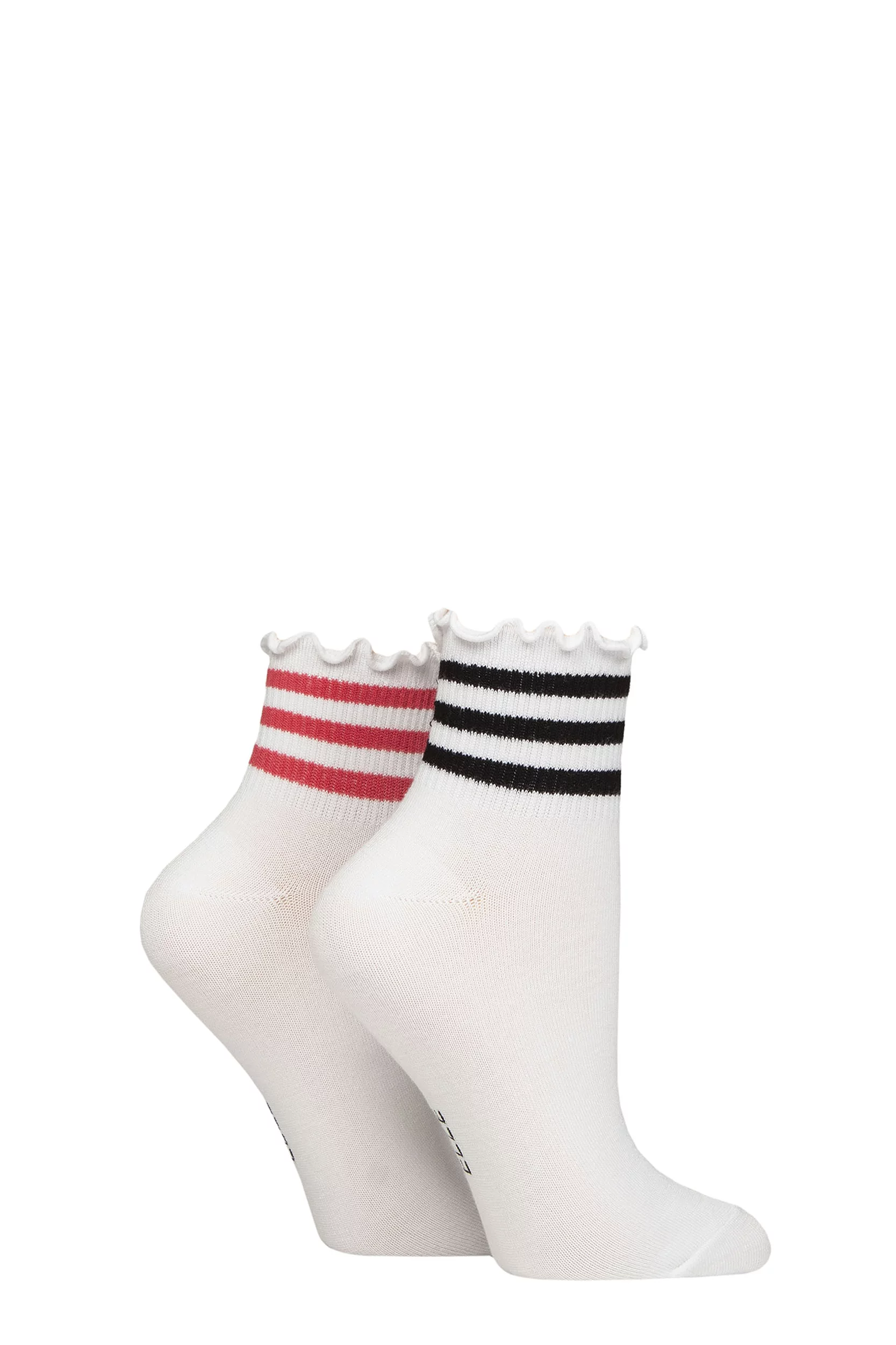 Women's 2 Pair Elle Frill Welt Bamboo Ankle Socks White / Sports Frill 4