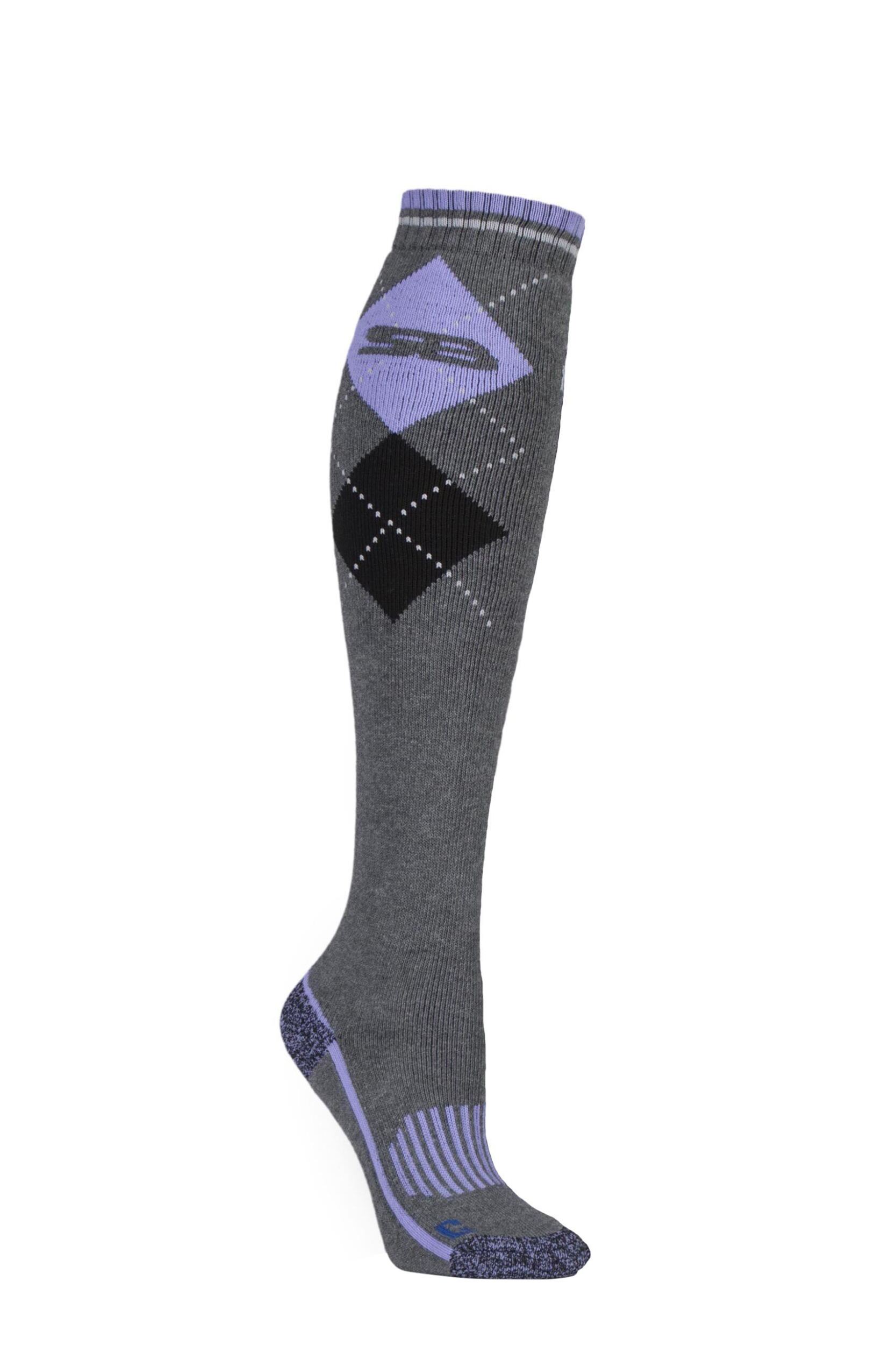 1 Pair Charcoal with BlueGuard Equestrian Long Cotton Socks Ladies 4-8 Ladies - Storm Bloc