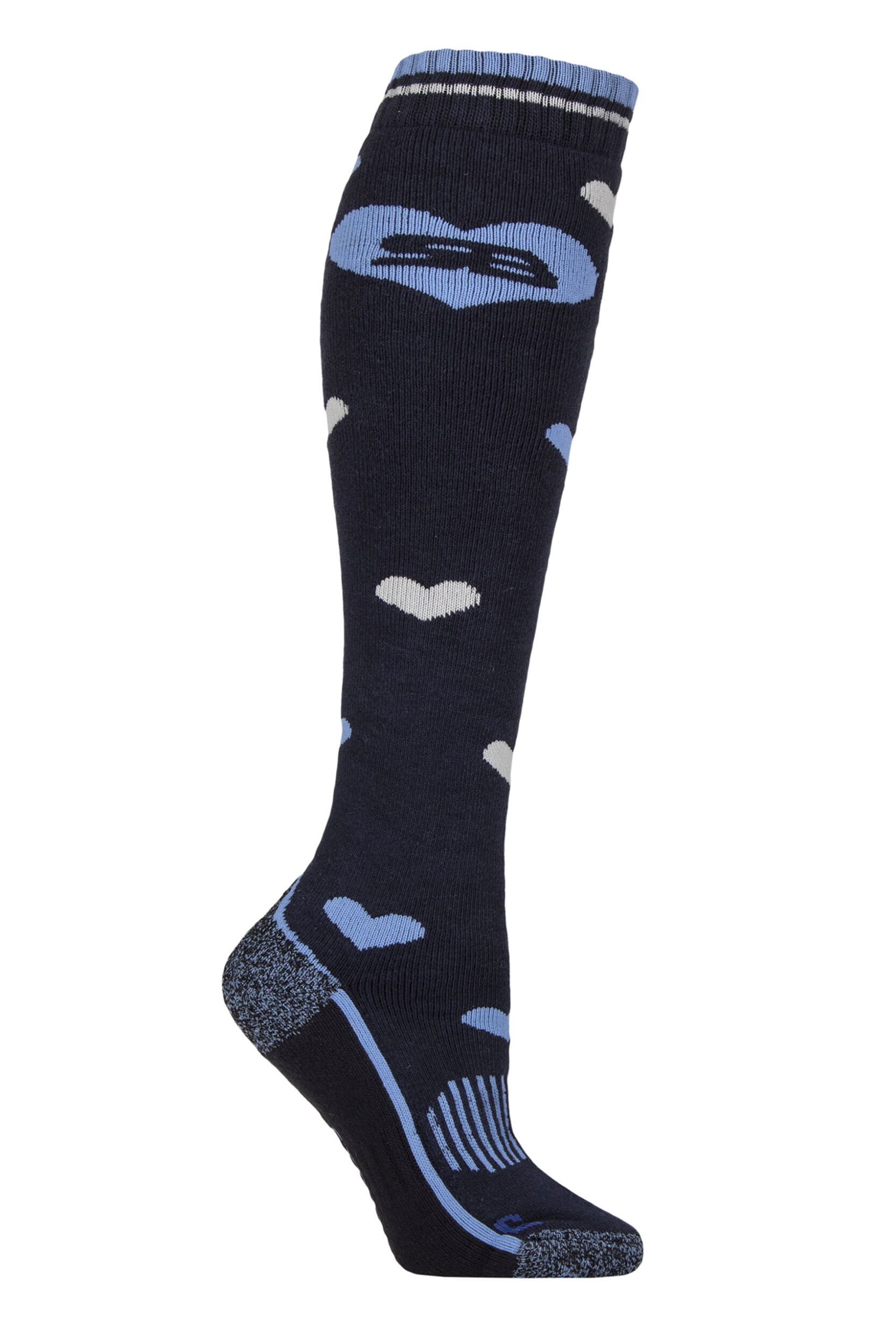 Women's 1 Pair Storm Bloc BlueGuard Patterdale Plain Patterned and Argyle Cotton Long Leg  Equestrian Socks Hearts Navy / Blue 4-8