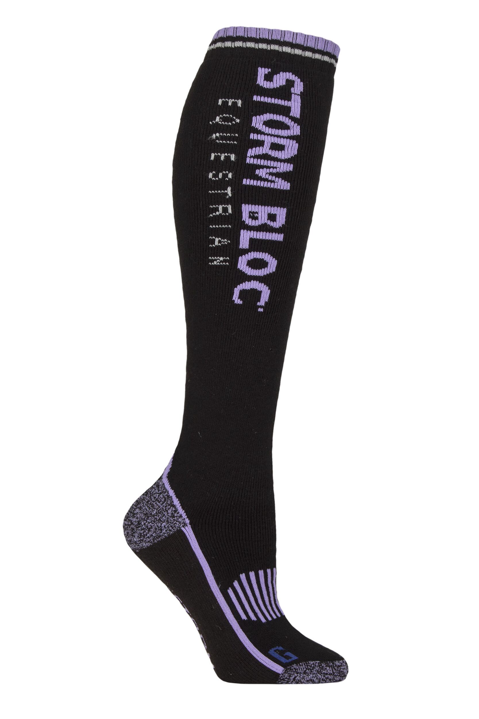 Women's 1 Pair Storm Bloc BlueGuard Patterdale Plain Patterned and Argyle Cotton Long Leg  Equestrian Socks Logo Black / Purple 4-8