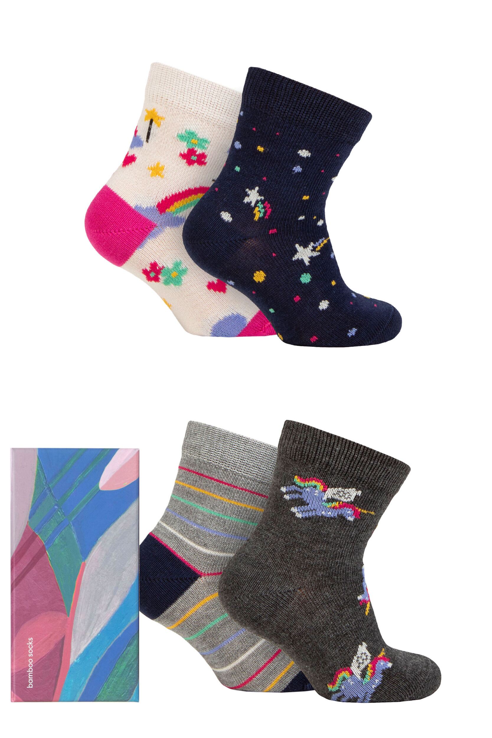 Babies and Kids 4 Pair Thought Luma Bamboo Unicorn Gift Boxed Socks Multi 0-12 Months