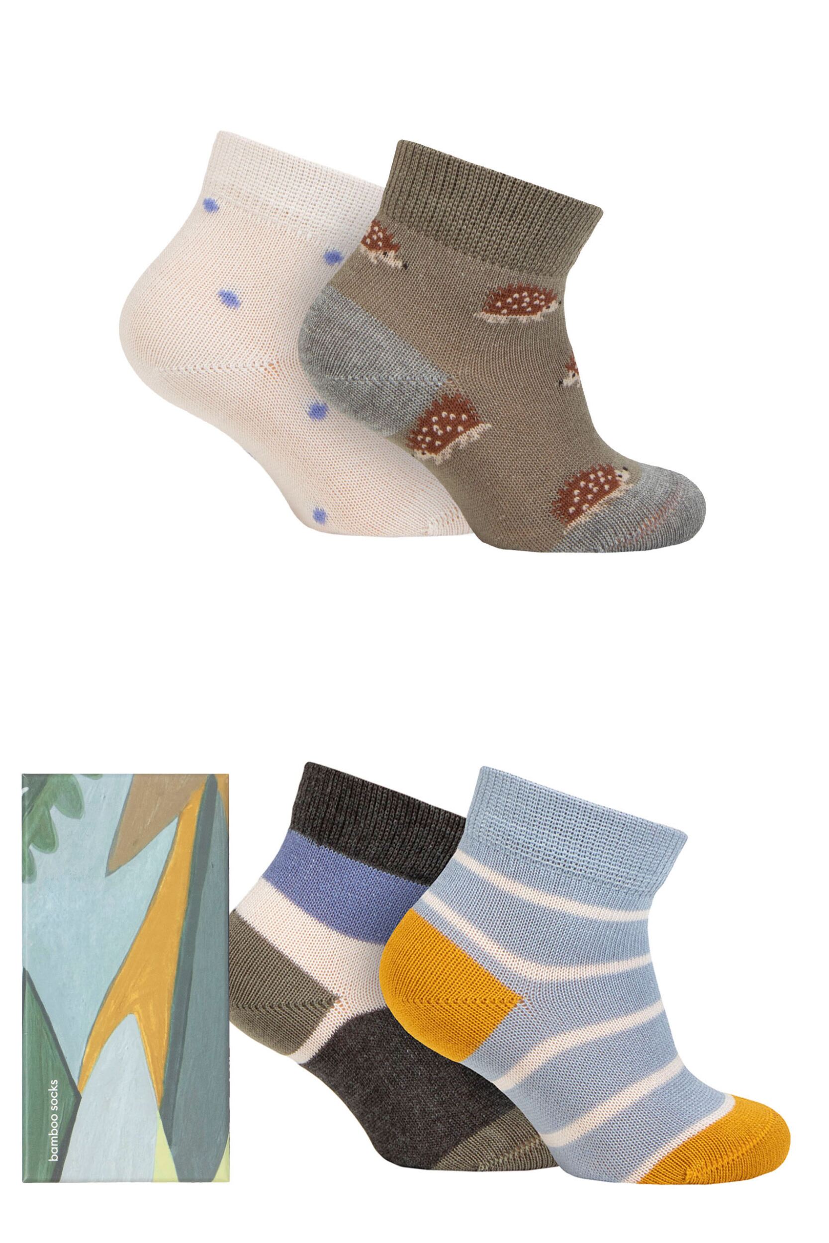 Babies and Kids 4 Pair Thought Ray Bamboo Hedgehog Gift Boxed Socks Multi 0-12 Months