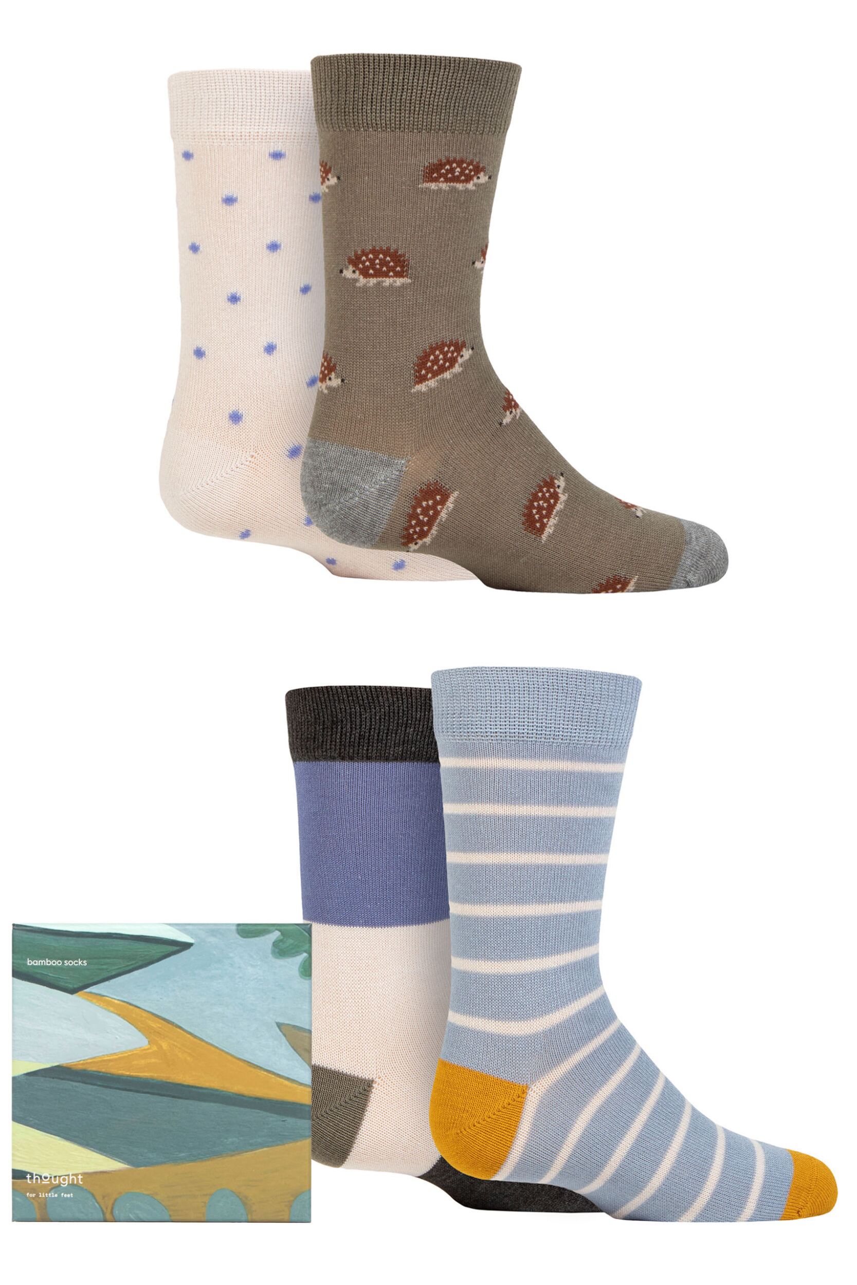Babies and Kids 4 Pair Thought Ray Bamboo Hedgehog Gift Boxed Socks Multi 2-3 Years