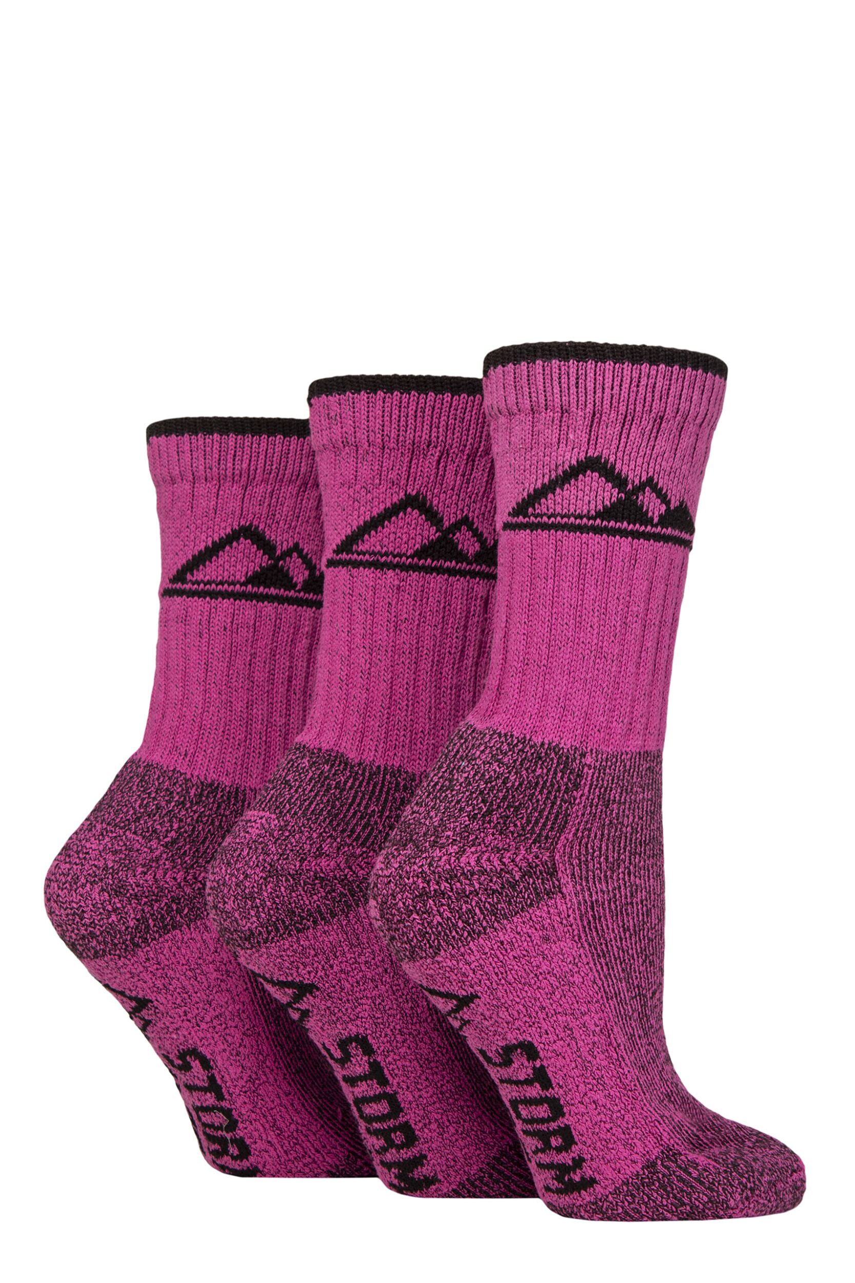 Women's 3 Pair Storm Bloc Cotton Luxury Heavy Cushion Boot Socks Cerise / Black 4-8