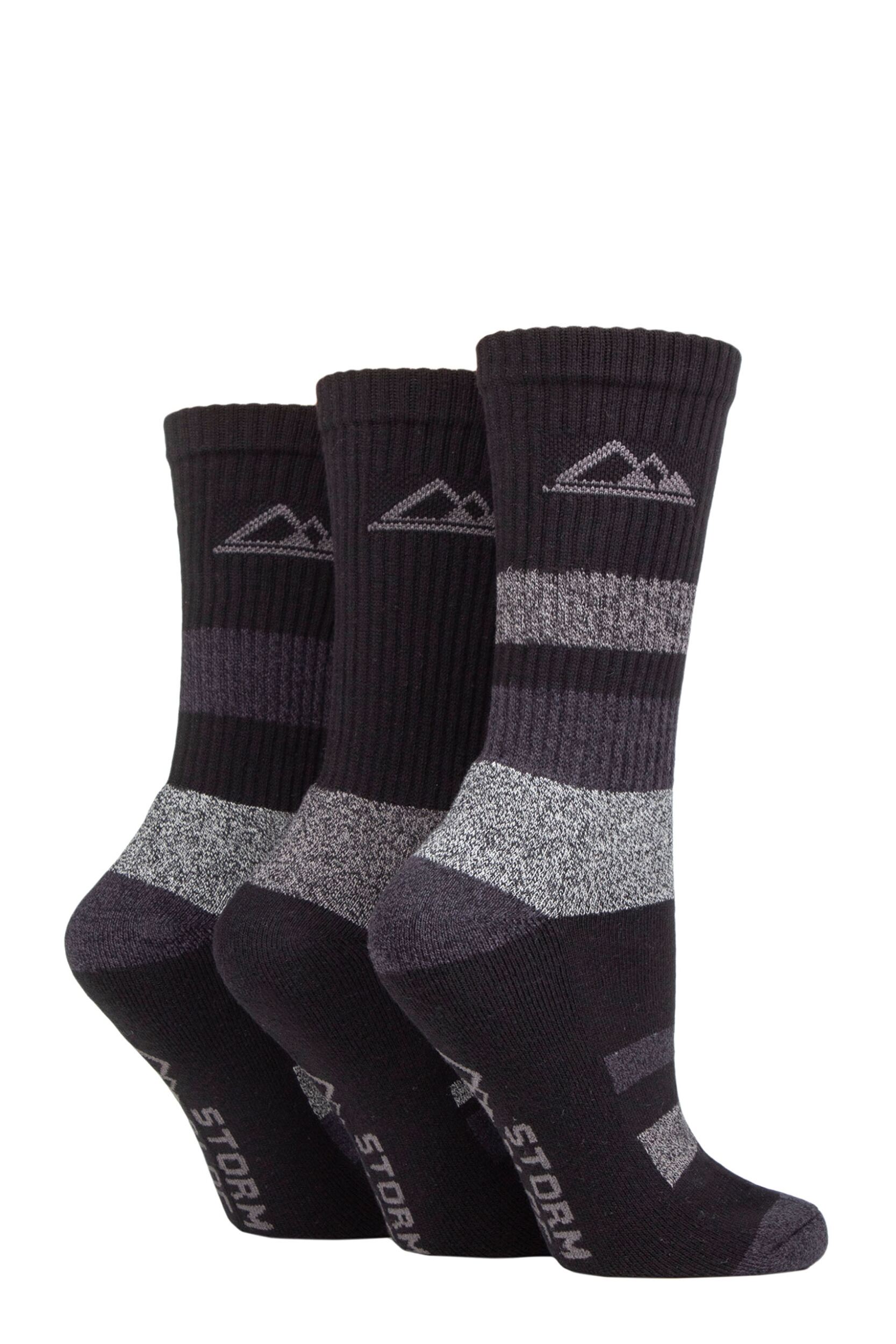 Image of Women's 3 Pair Storm Bloc Cotton Striped Boot Socks Black / Grey 4-8 Ladies