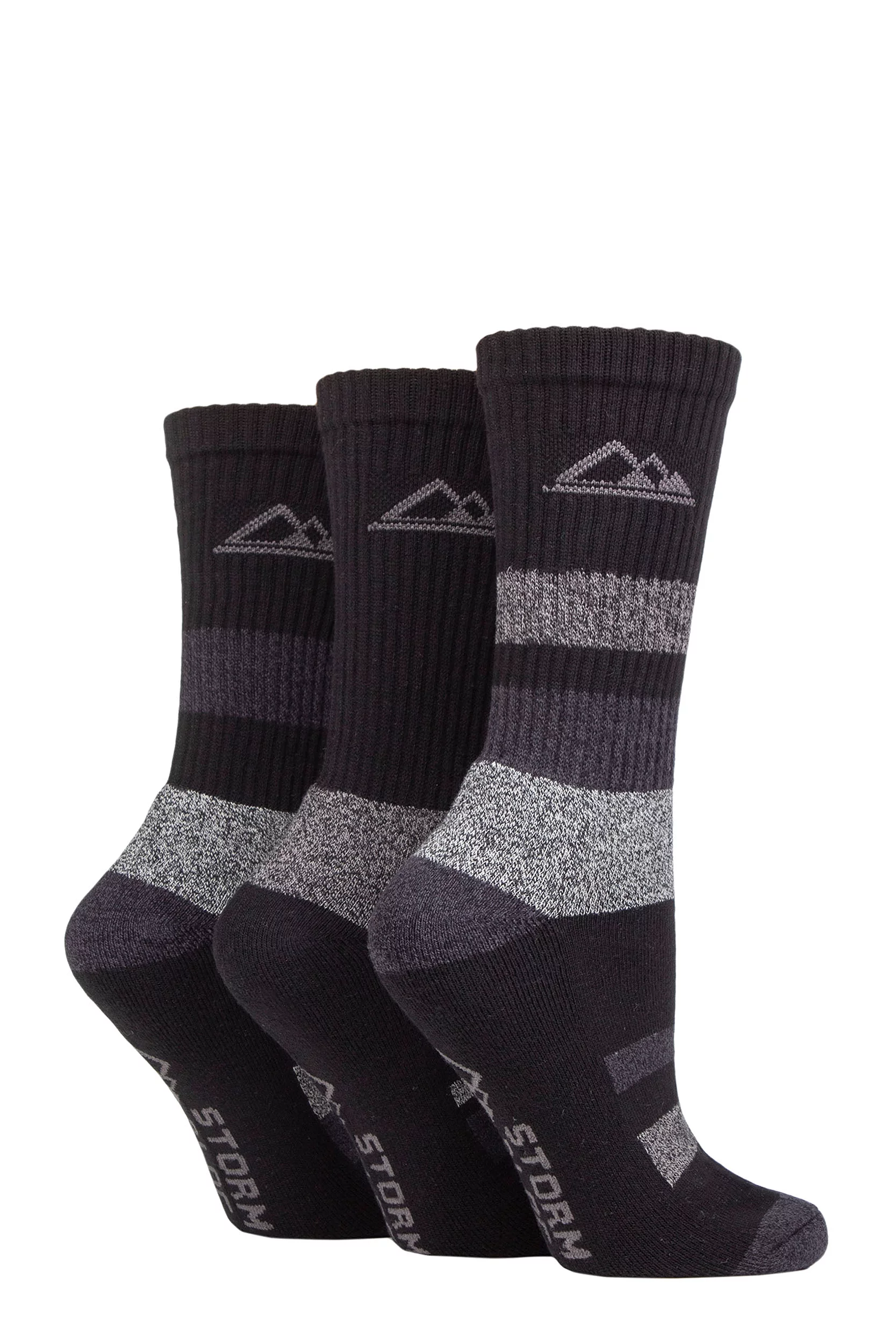 Women's 3 Pair Storm Bloc Cotton Striped Boot Socks Black / Grey 4-8 Ladies