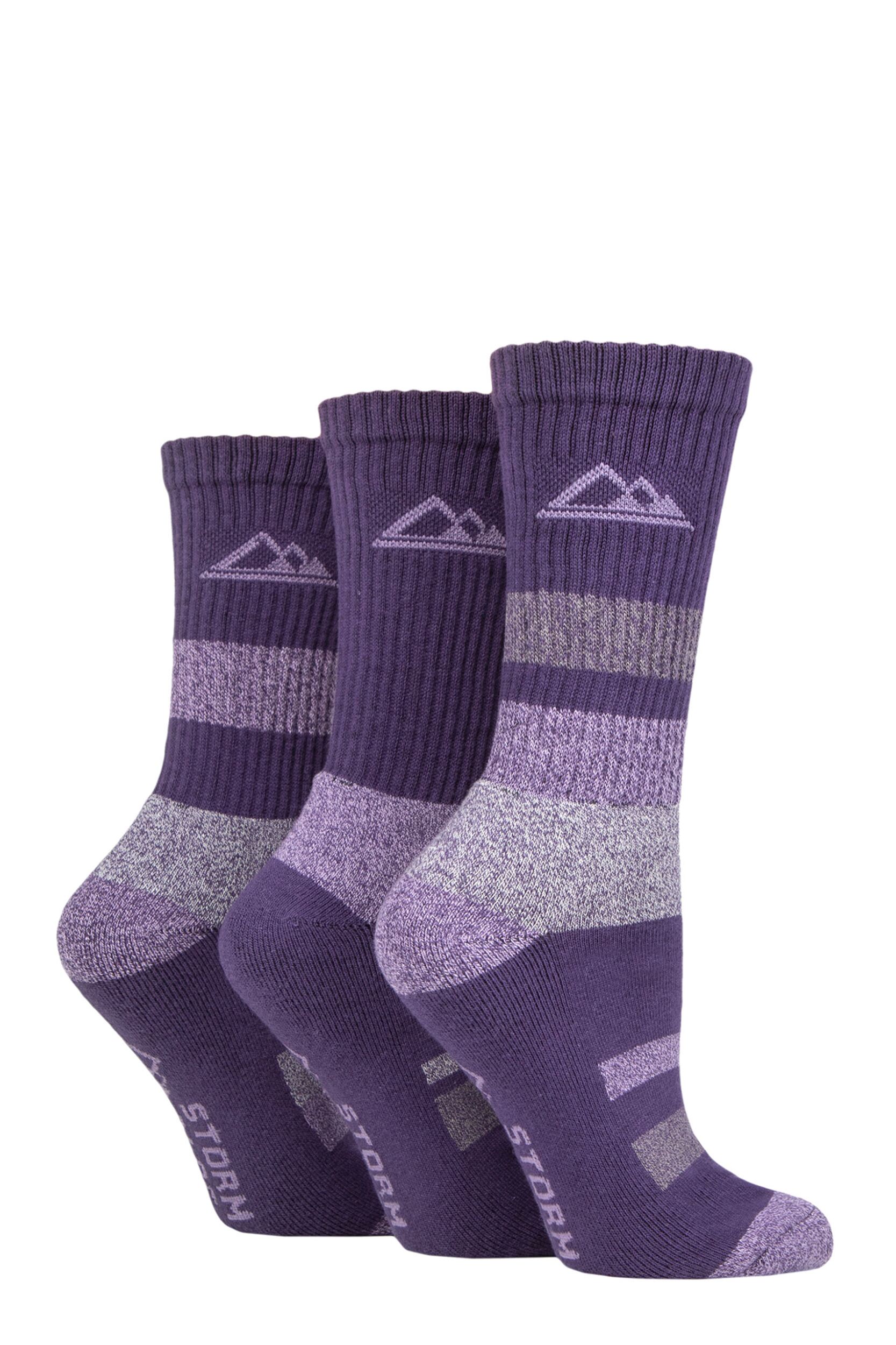 Women's 3 Pair Storm Bloc Cotton Striped Boot Socks Charcoal / Purple 4-8 Ladies