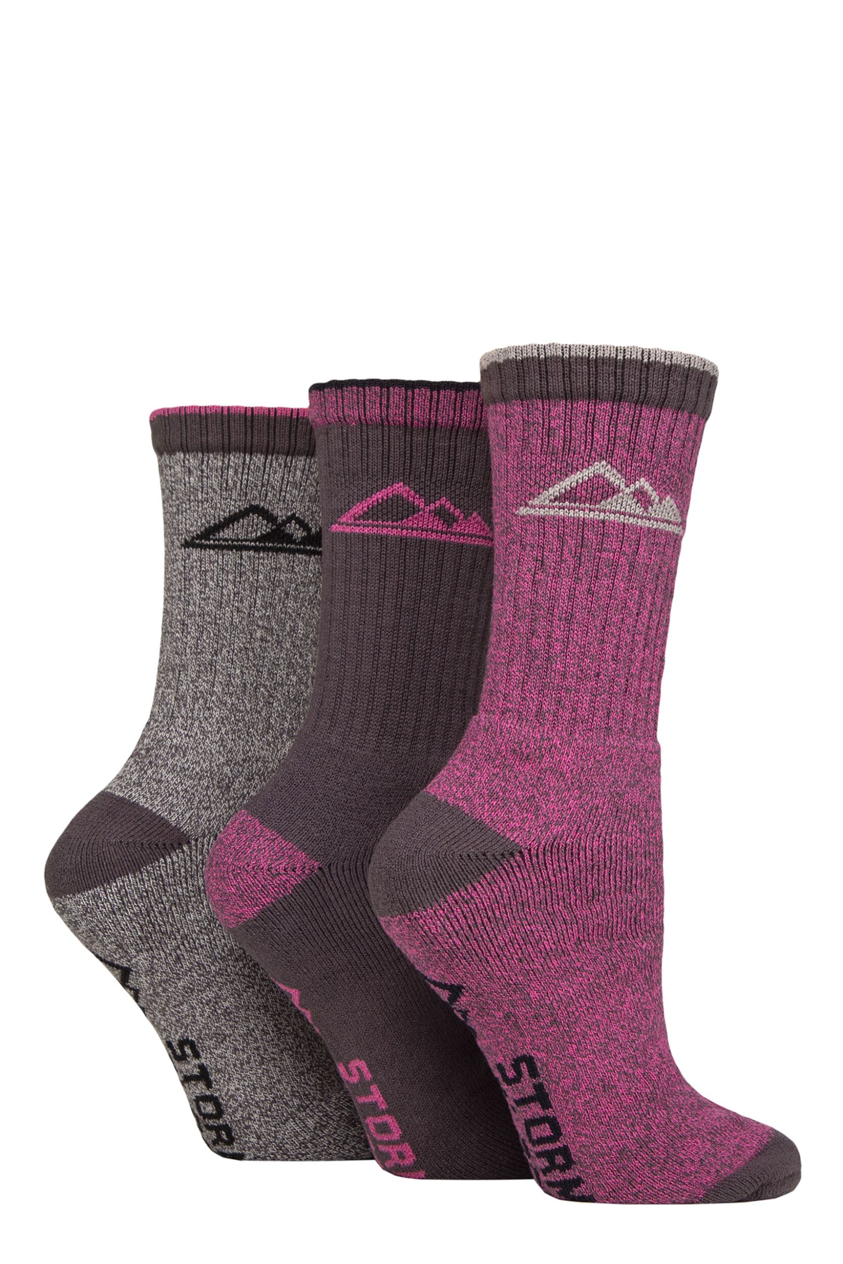 Women's 3 Pair Storm Bloc Cotton Marl Boot Socks Charcoal / Cerise 4-8
