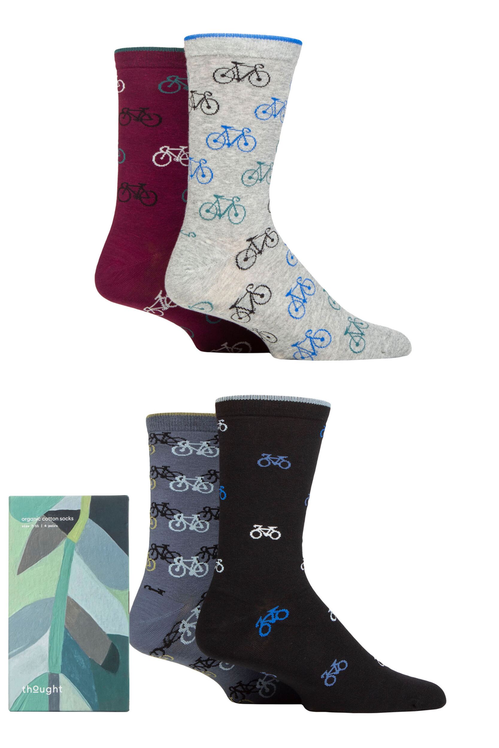 Mens 4 Pair Thought Griffin Bike Organic Cotton Gift Boxed Socks Multi 7-11 Mens