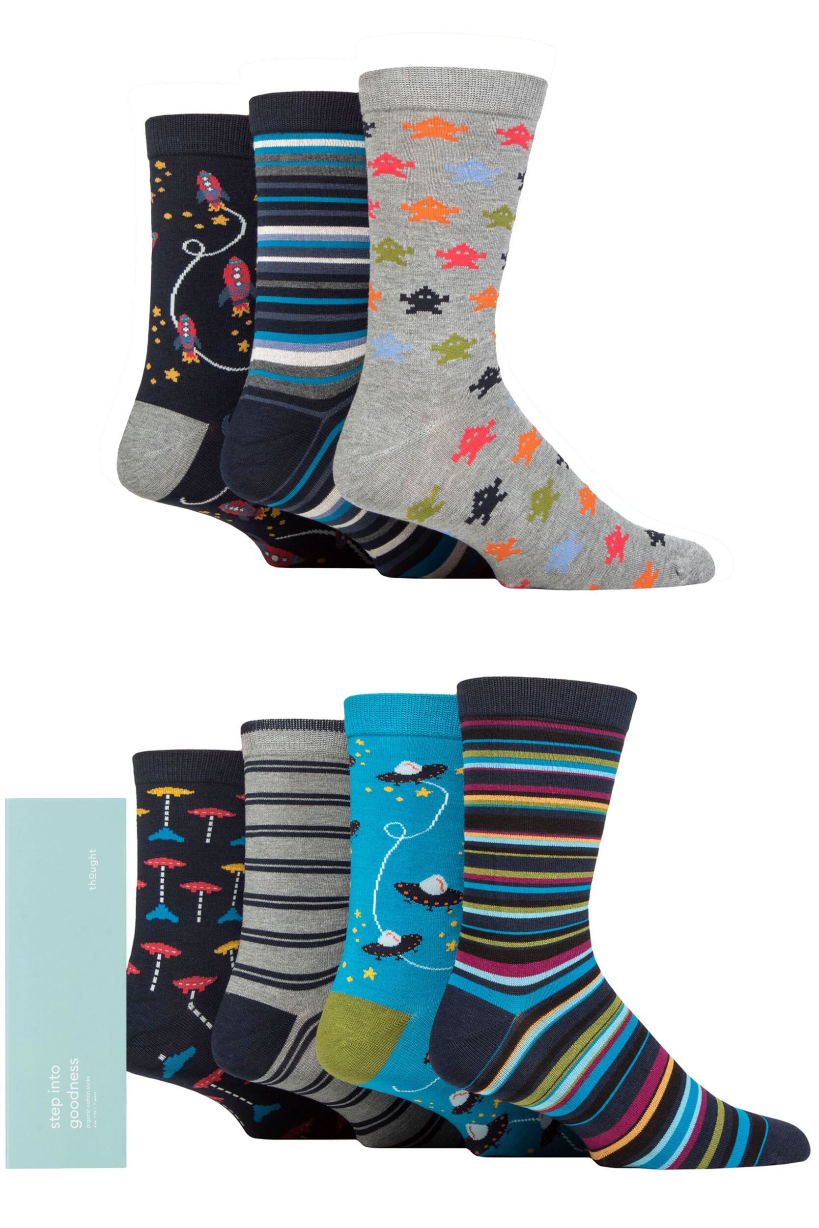 Mens 7 Pair Thought Space Collection Bamboo Gift Boxed Socks Multi 7-11 Mens