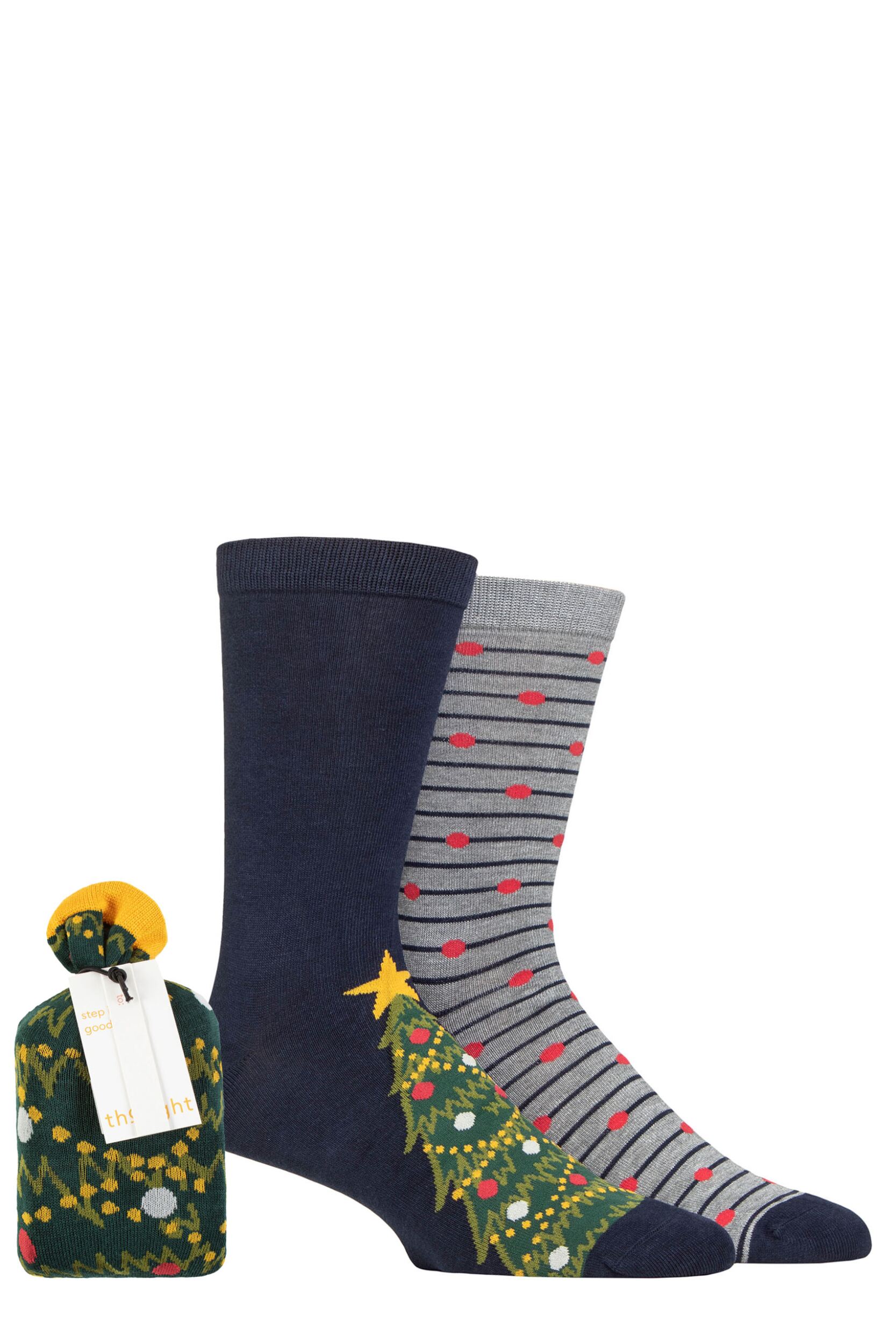 Mens 2 Pair Thought Tannon Christmas Tree Bamboo Gift Bagged Socks Multi 7-11 Mens