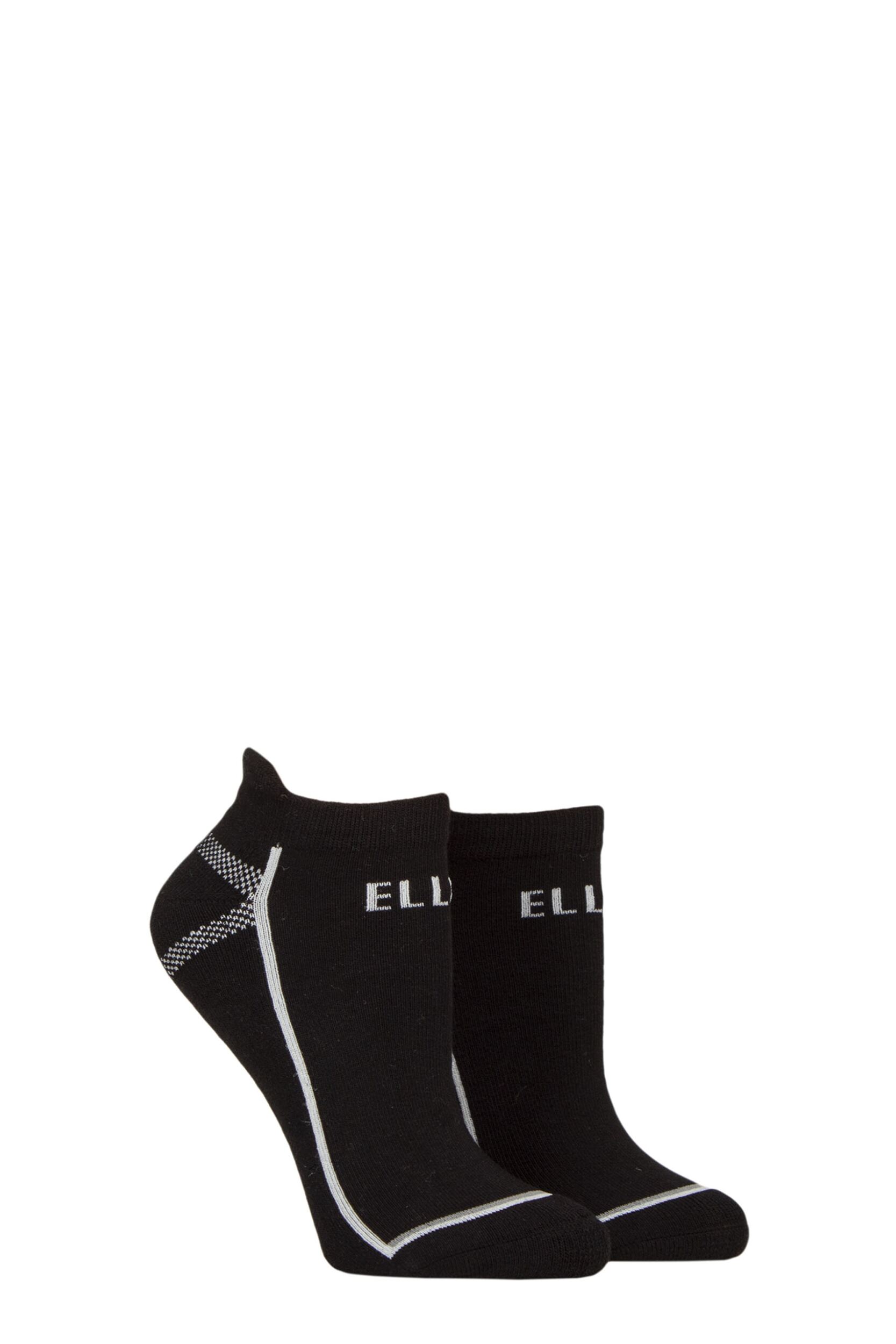 Women's 2 Pair Elle Sports Cotton Cushioned Trainer Socks Plain Black 4-8