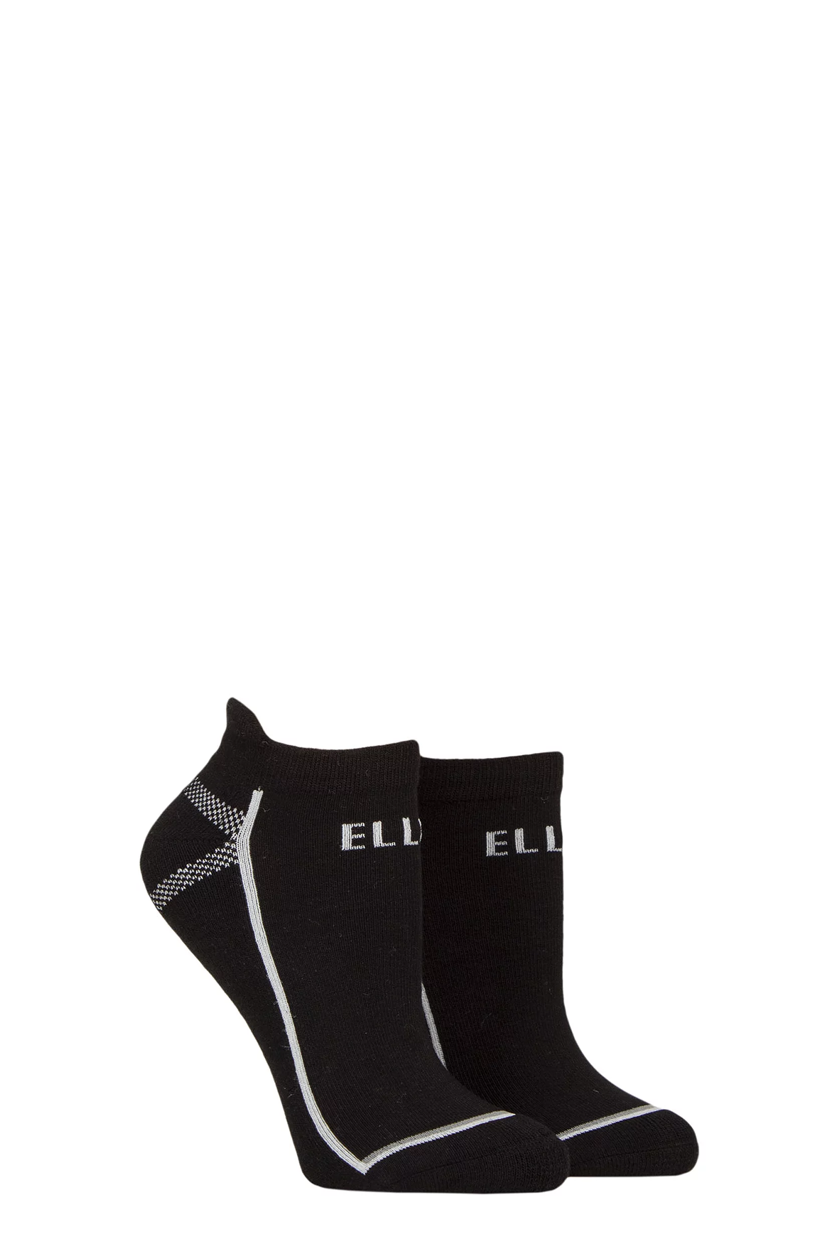 Women's 2 Pair Elle Sports Cotton Cushioned Trainer Socks Plain Black 4