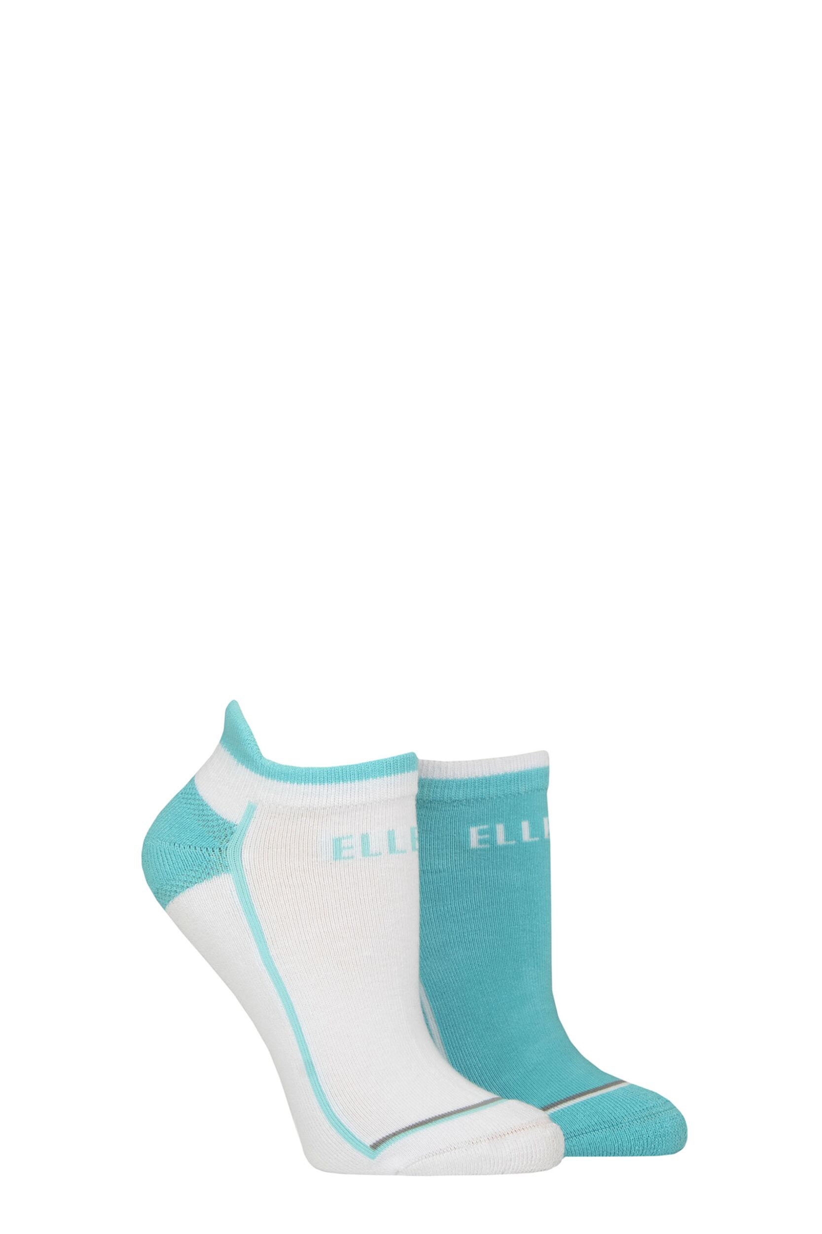 Women's 2 Pair Elle Sports Cotton Cushioned Trainer Socks Aqua 4-8