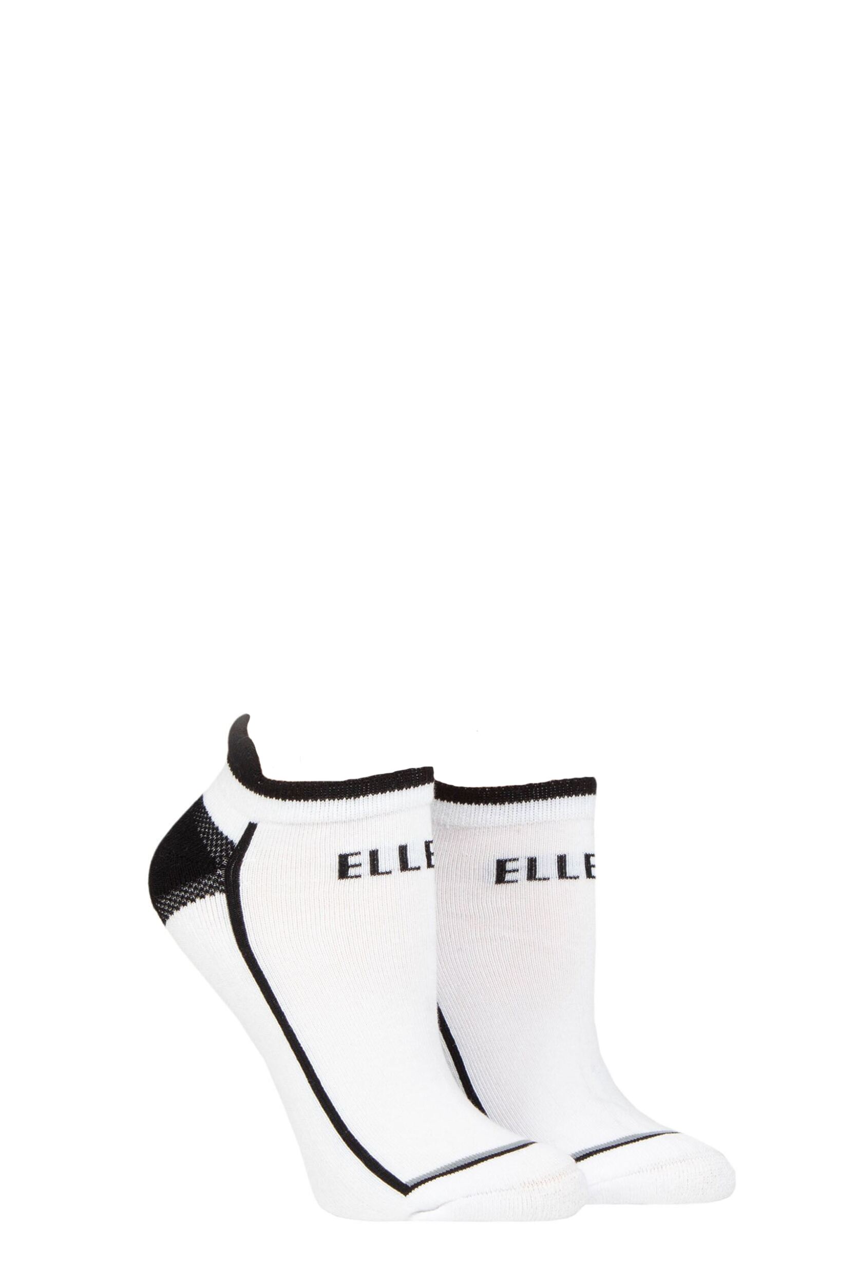 Women's 2 Pair Elle Sports Cotton Cushioned Trainer Socks White / Black 4-8 Ladies