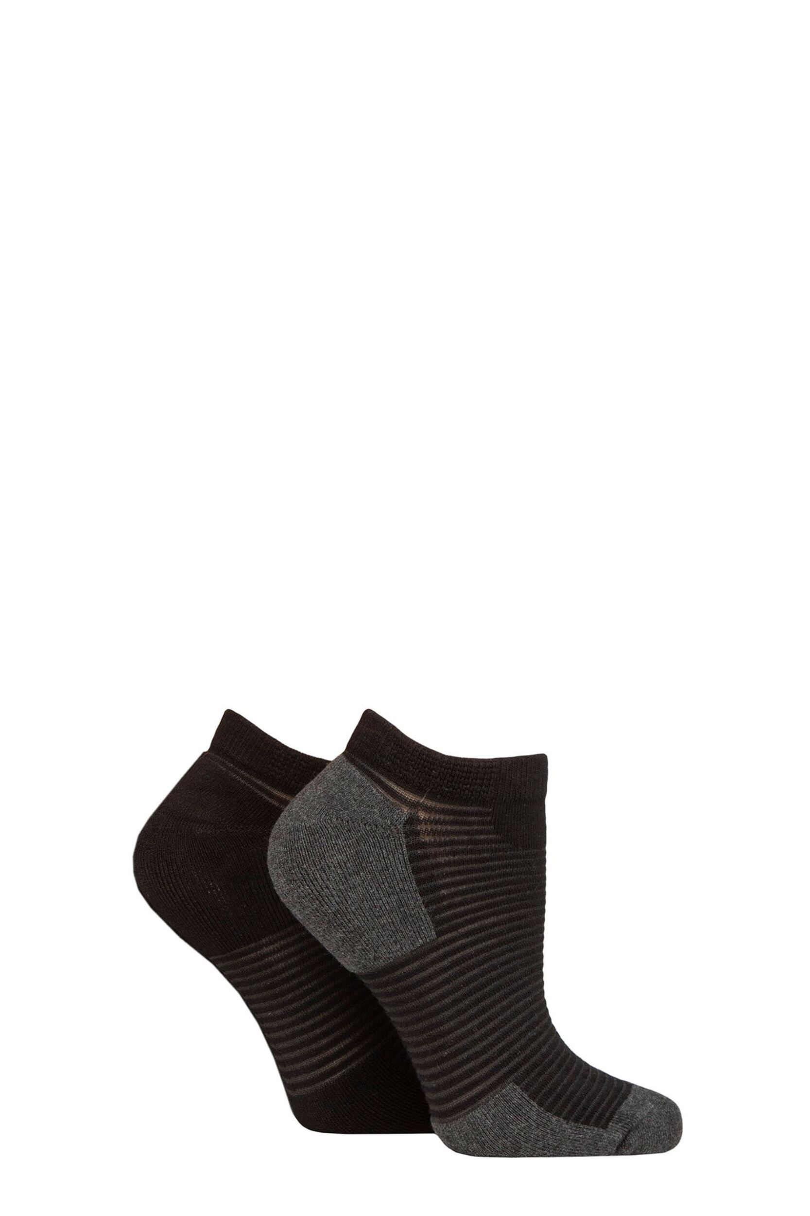Women's 2 Pair Elle Bamboo Sheer Stripe Cushioned Heel and Toe No-Show Socks Black 4-8