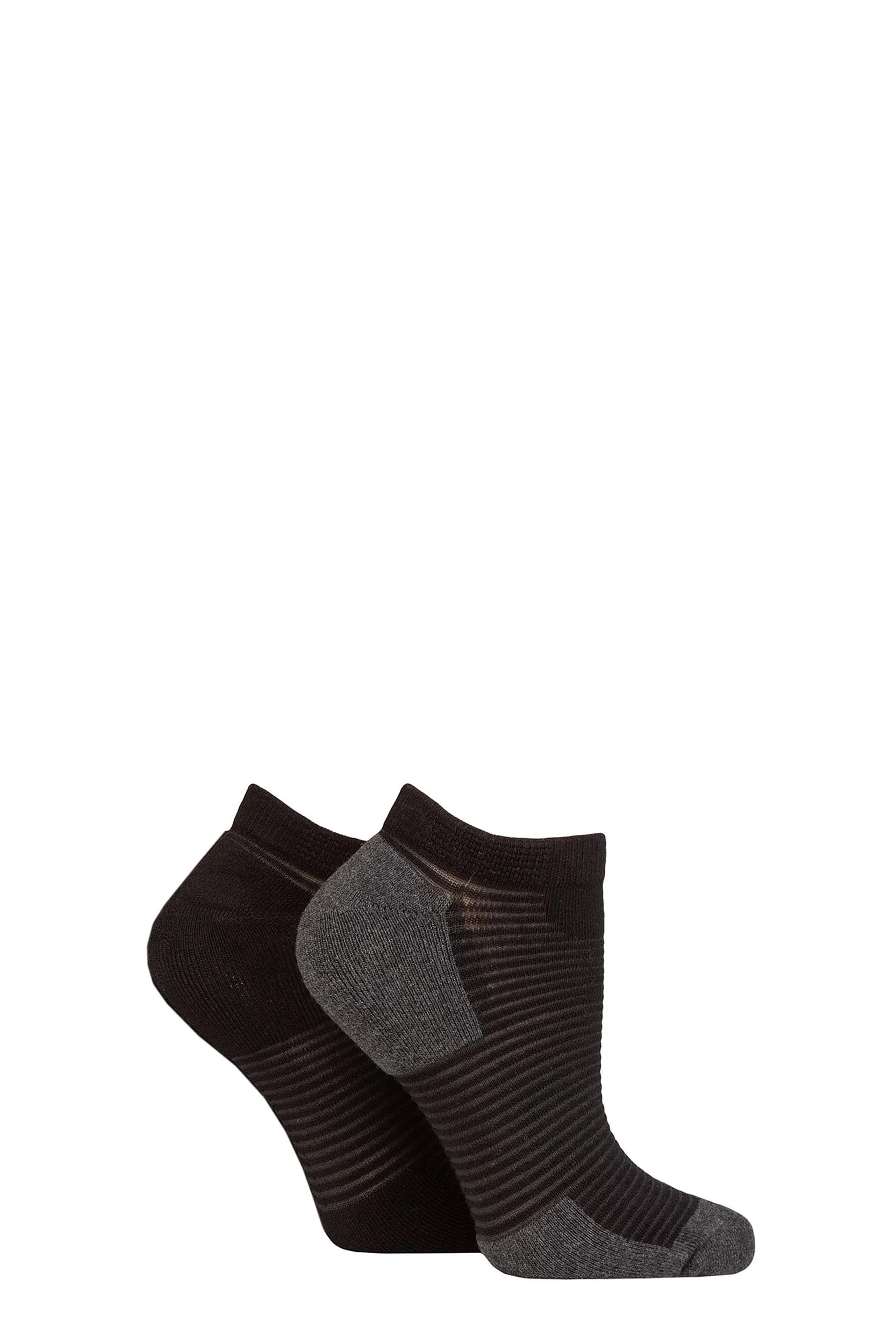 Women's 2 Pair Elle Bamboo Sheer Stripe Cushioned Heel and Toe No-Show Socks Black 4
