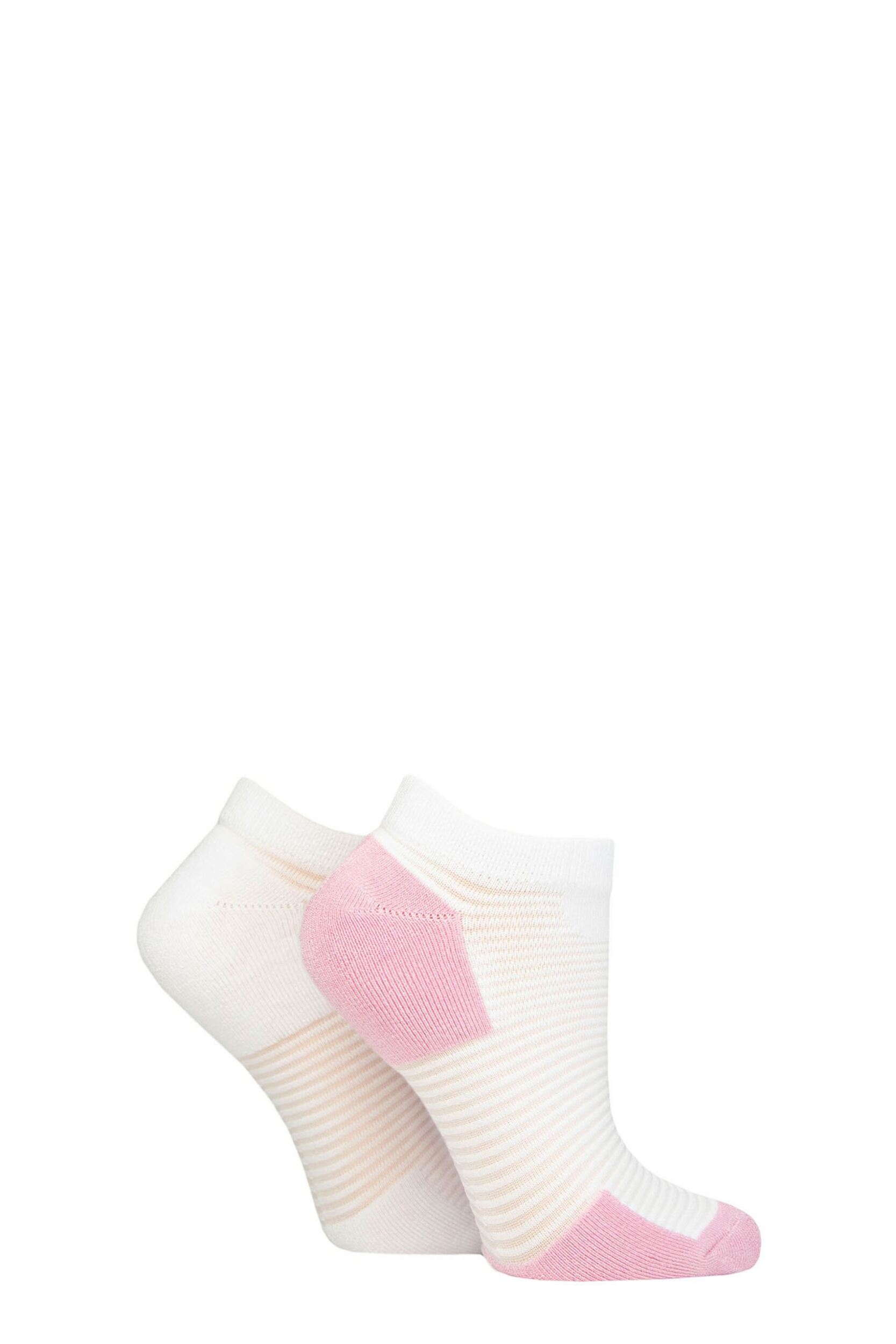 Women's 2 Pair Elle Bamboo Sheer Stripe Cushioned Heel and Toe No-Show Socks Fresh Pink 4-8