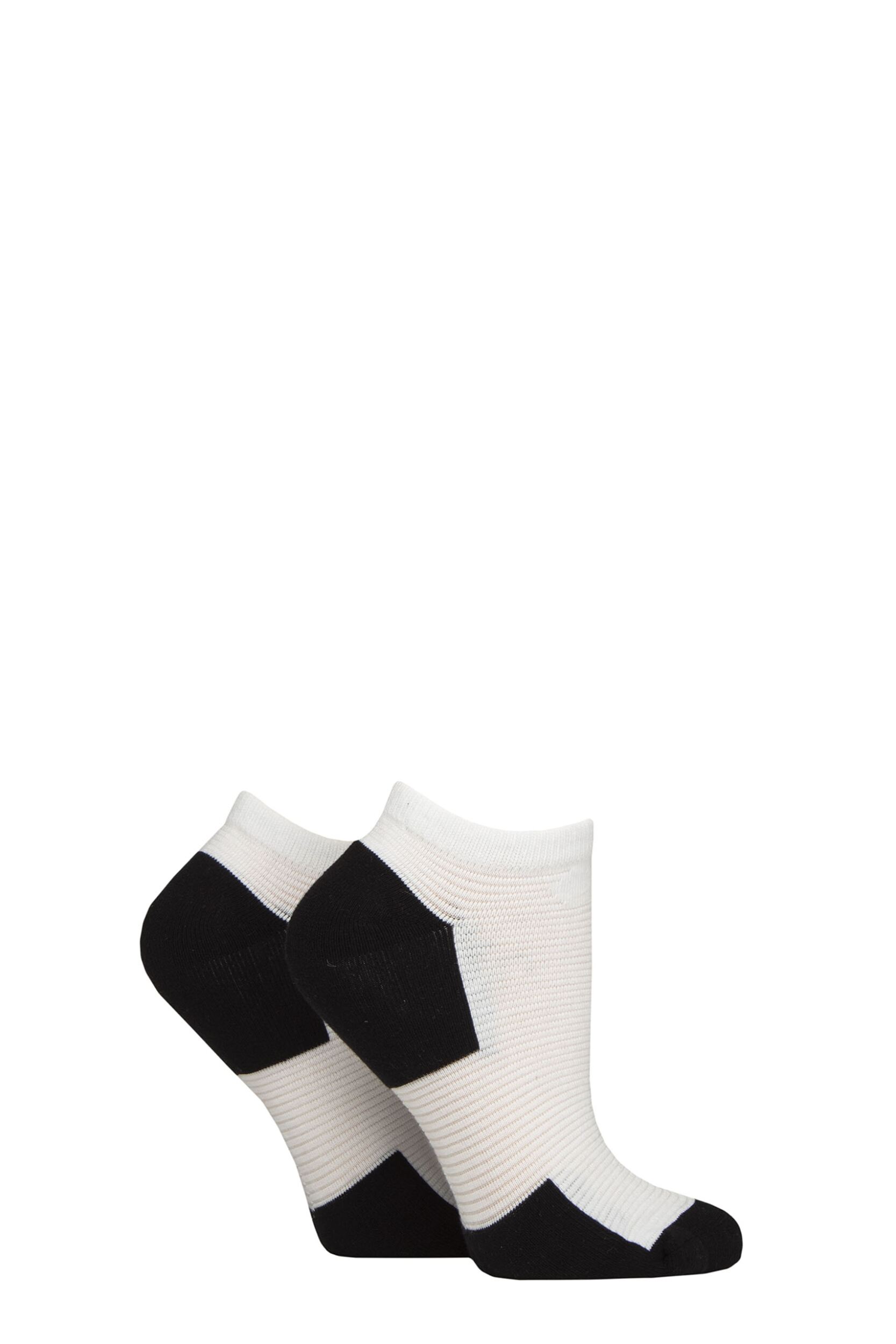 Women's 2 Pair Elle Bamboo Sheer Stripe Cushioned Heel and Toe No-Show Socks White / Black 4-8