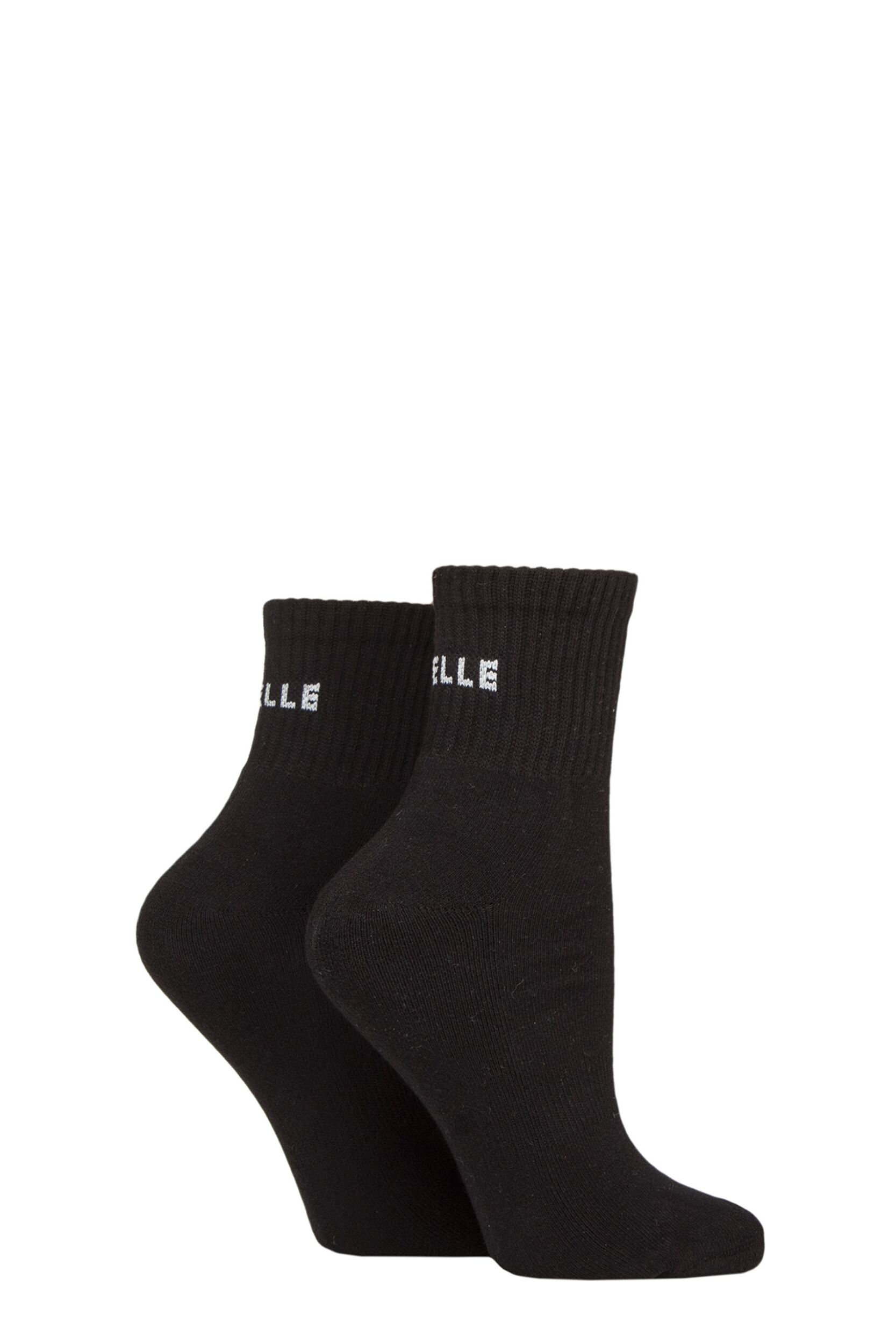 Women's 2 Pair Elle Sports Cushioned Ankle Socks Plain Black 4-8