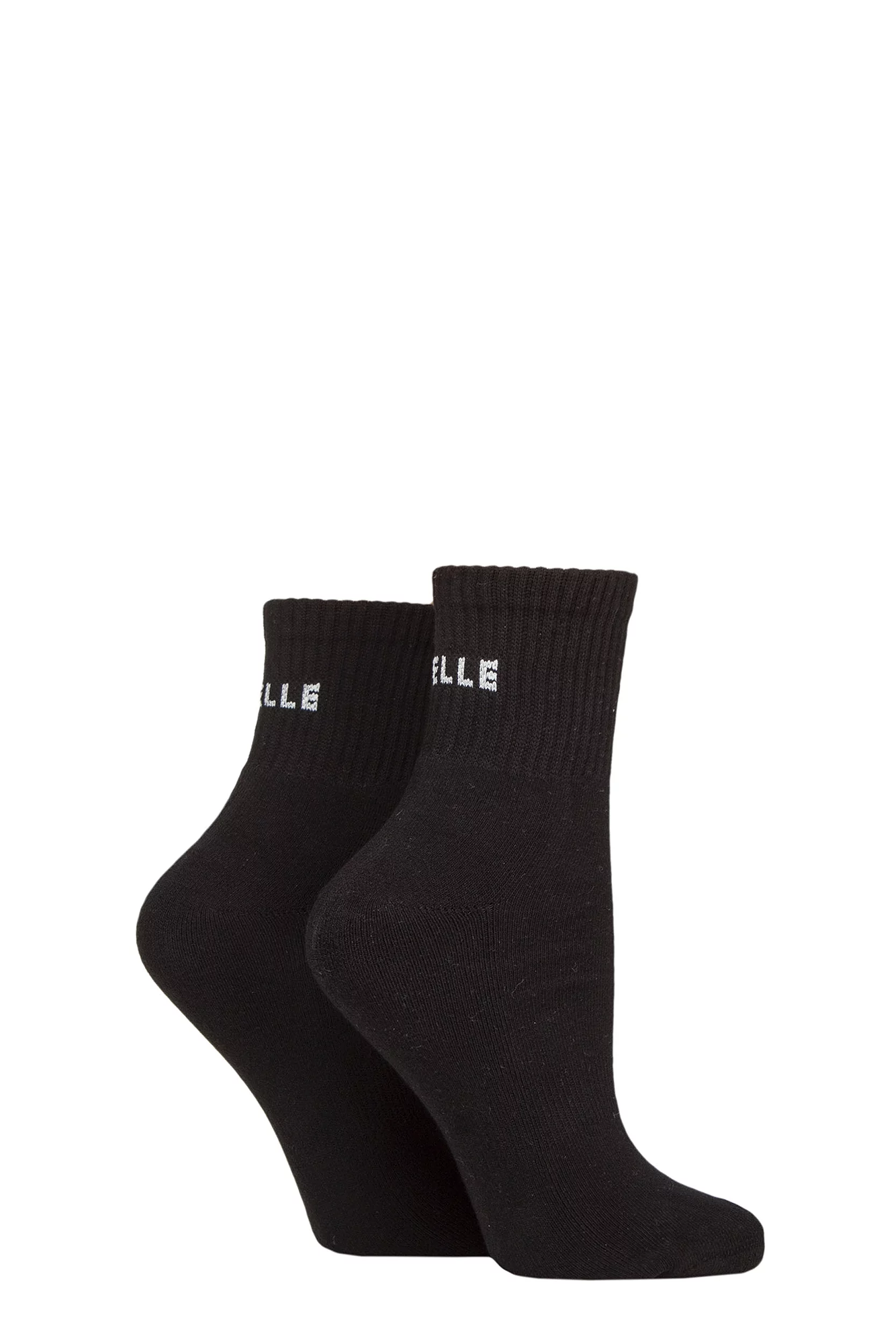 Women's 2 Pair Elle Sports Cushioned Ankle Socks Plain Black 4