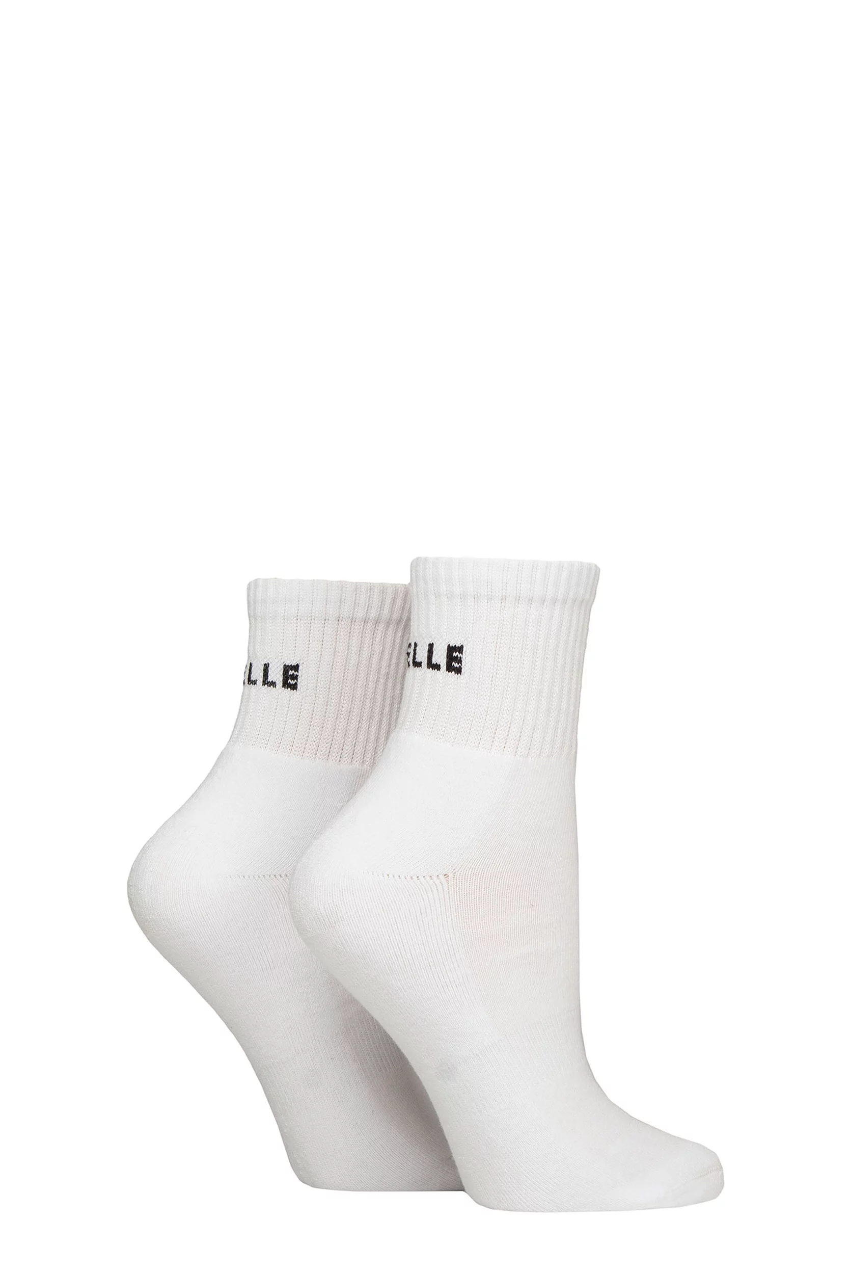 Women's 2 Pair Elle Sports Cushioned Ankle Socks Plain White 4