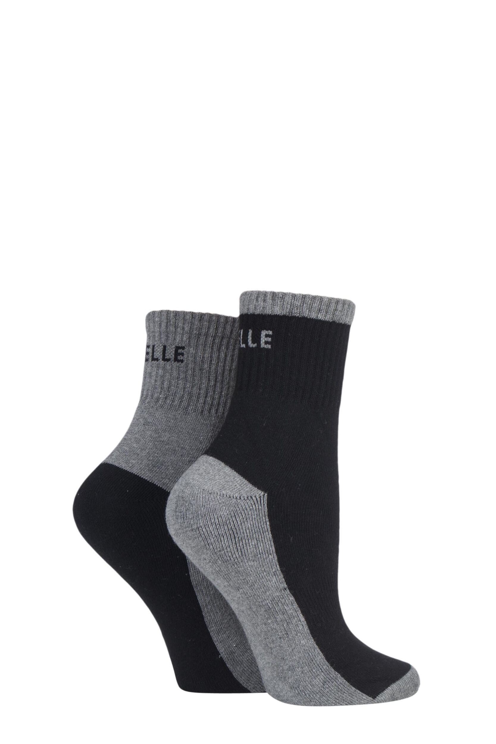 2 Pair Black Sports Cushioned Ankle Socks Ladies 4-8 Ladies - Elle