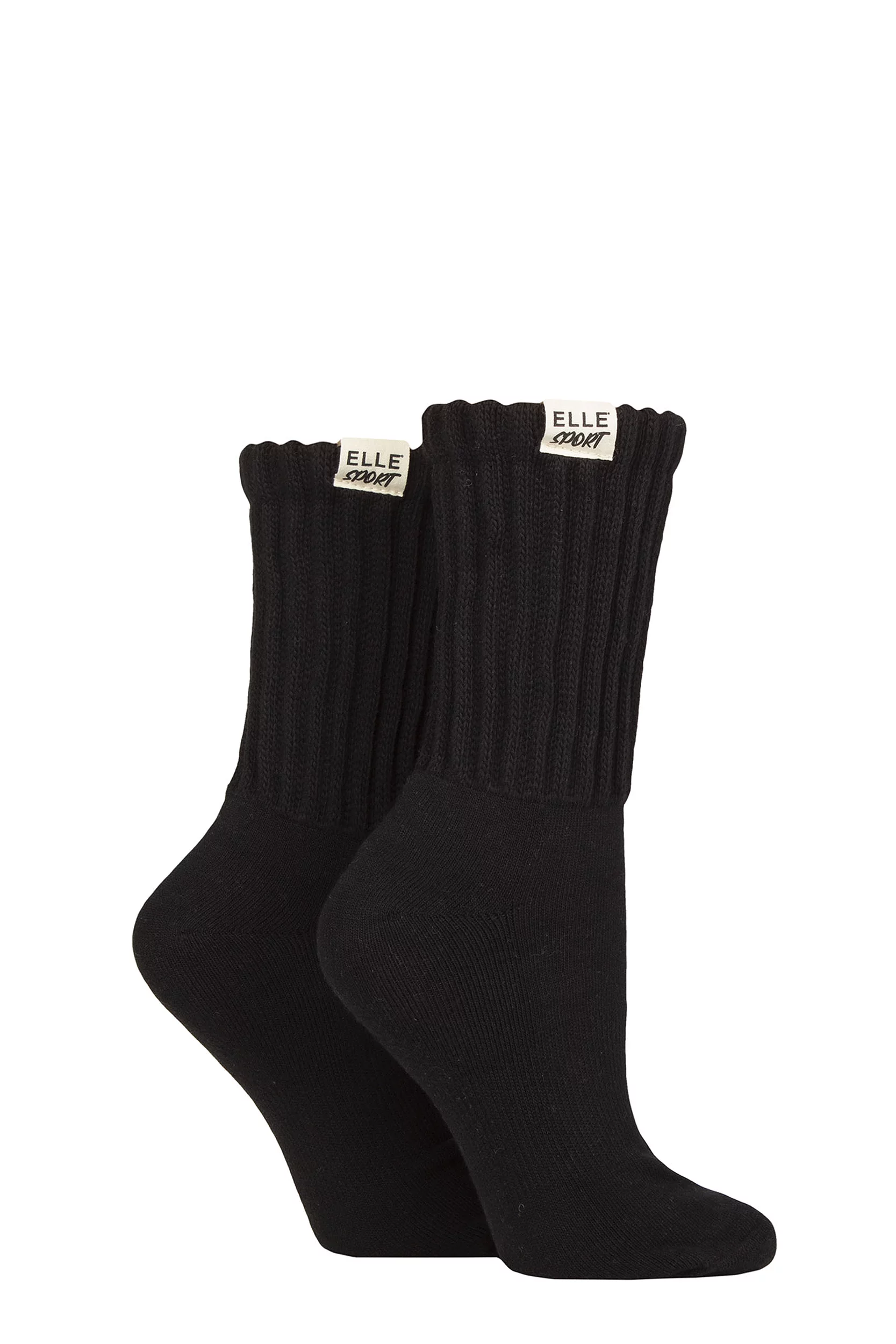 Women's 2 Pair Elle Cotton Slouch Sports Socks Black 4