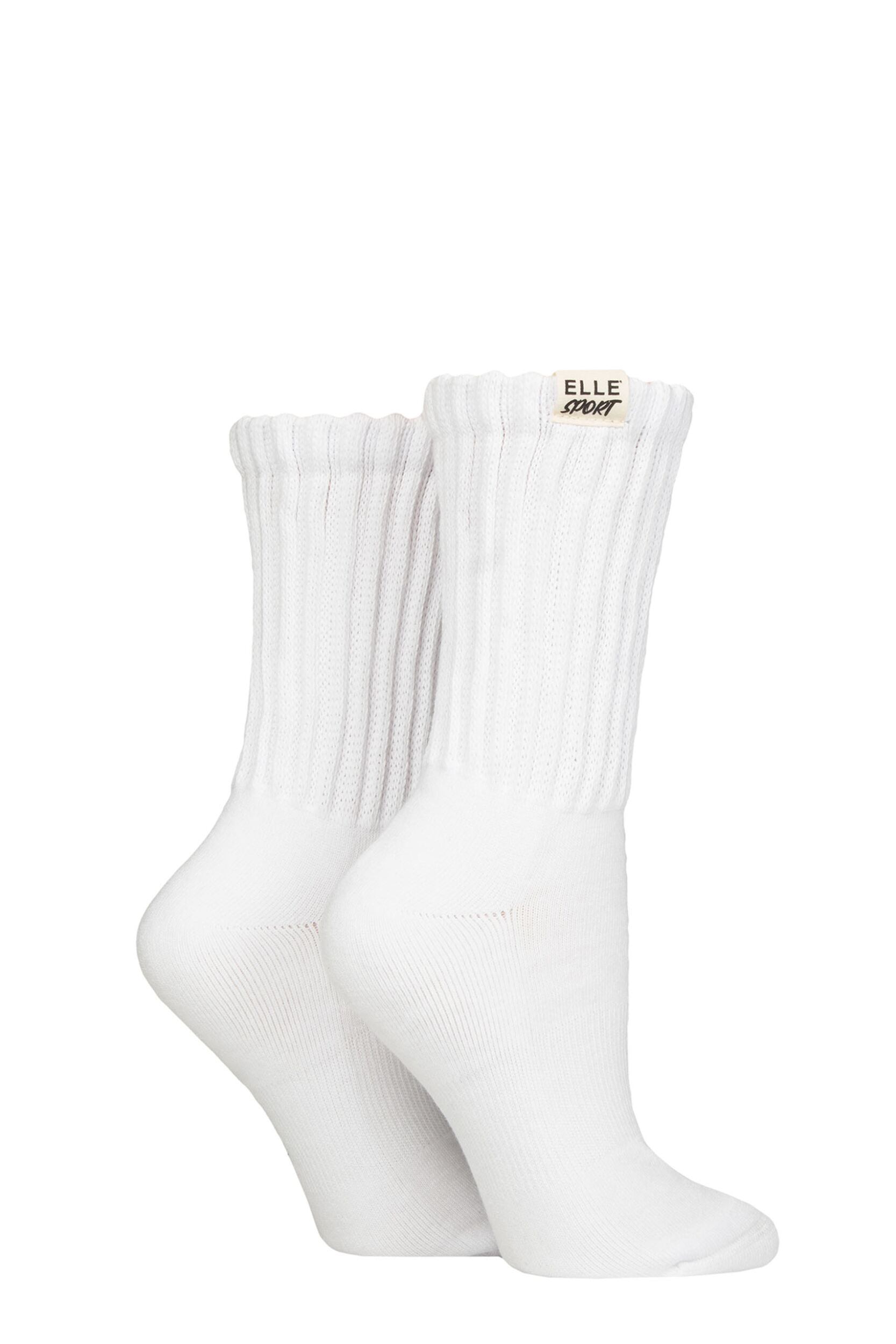 Women's 2 Pair Elle Bamboo Slouch Sports Socks White 4-8
